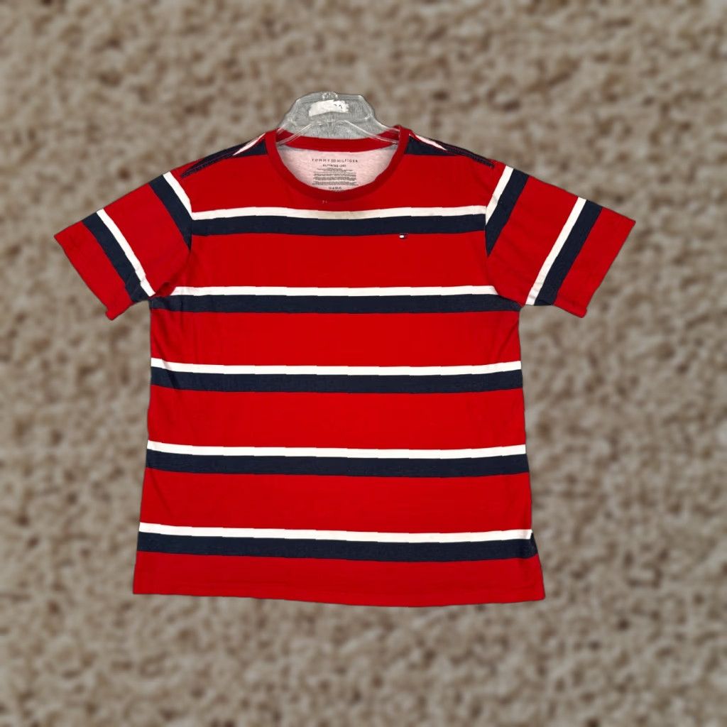 Tommy Hilfiger VINTAGE Tommy Hilfiger Shirt Women XL Red Stripe Short Sleeve Crew 100% Cotton Logo Size XL / US 12-14 / IT 48-50 - 1 Thumbnail