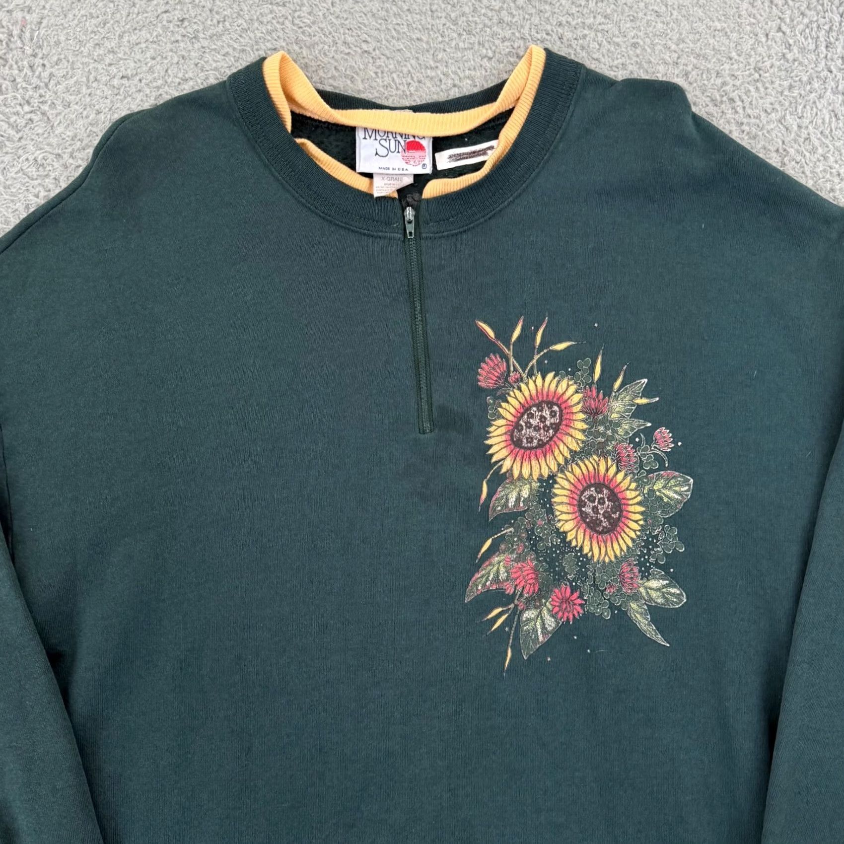 Vintage VINTAGE Morning Sun Sweatshirt Women XL Green Floral 90s Zip Casual Granny Knit Size XL / US 12-14 / IT 48-50 - 3 Thumbnail