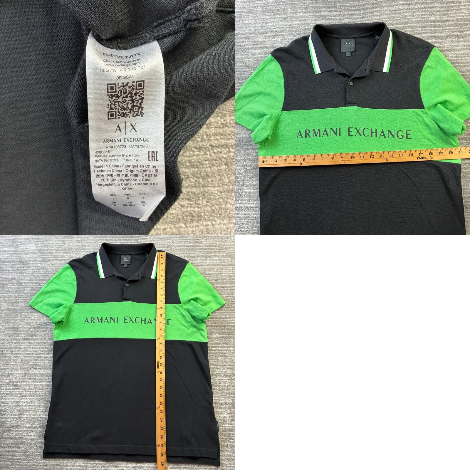 Armani Exchange Armani Exchange Polo Shirt Mens Large Black Green Pique Colorblock Logo Shirt Size US L / EU 52-54 / 3 - 8 Thumbnail