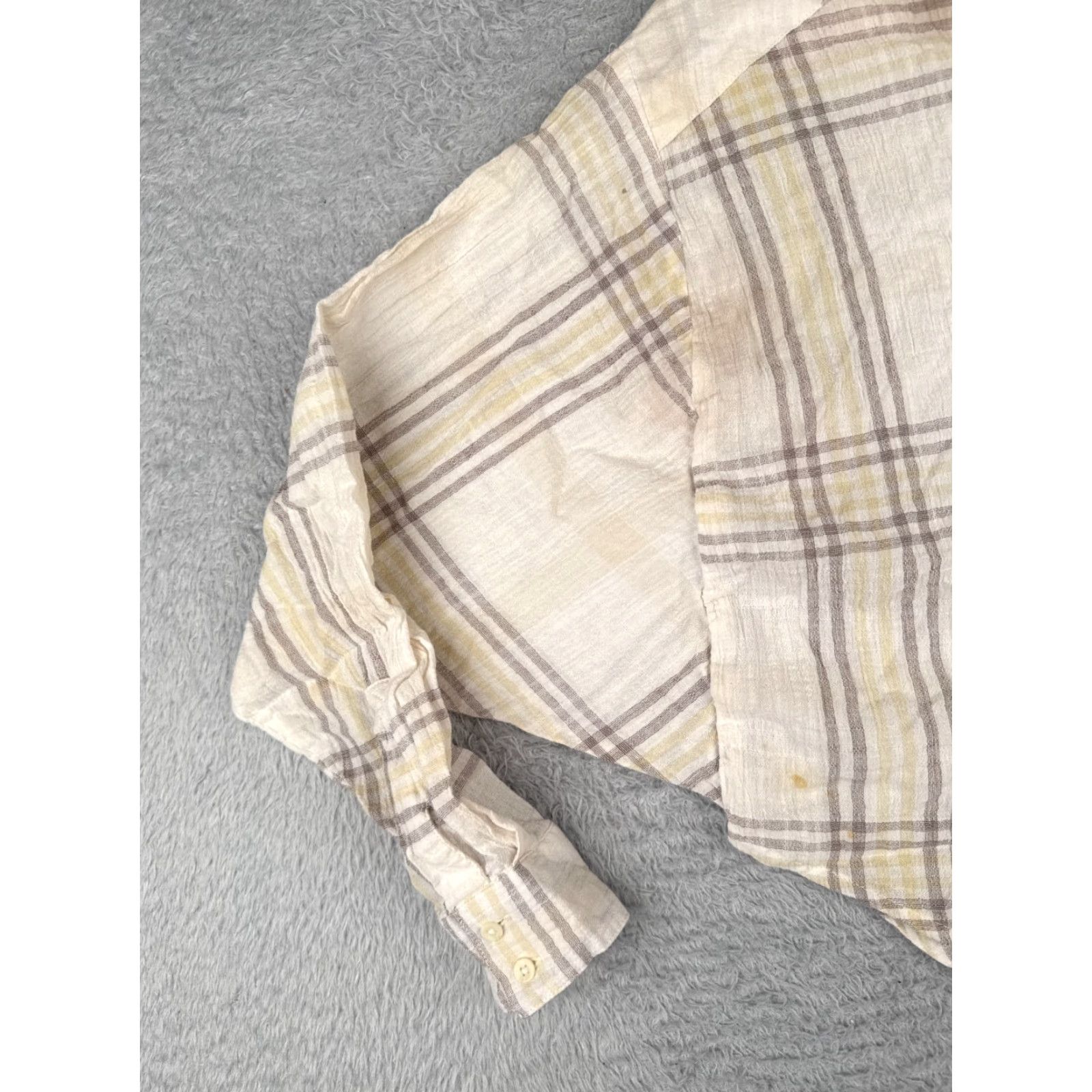 Free People Free People Button-Up Shirt Womens Small Beige Plaid Linen Crop Long Sleeve Casual Size S / US 4 / IT 40 - 3 Thumbnail