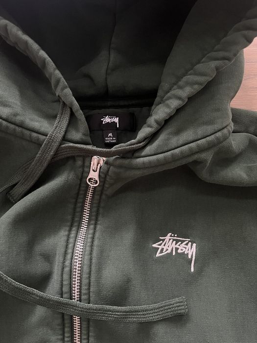 Vintage STUSSY OVERDYED STOCK LOGO ZIP HOODIE | Grailed