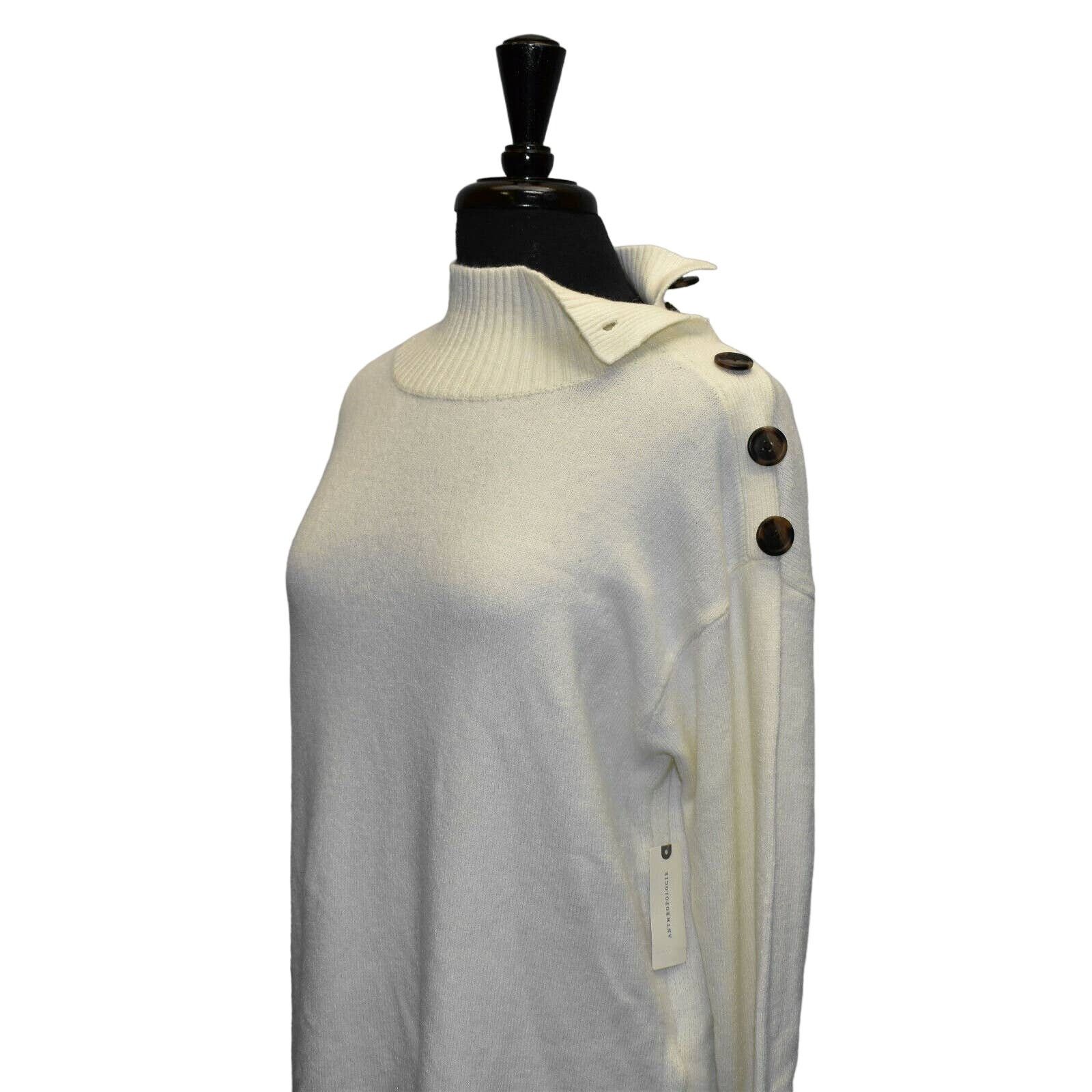 Anthropologie NWT ANTHROPOLOGIE Ivory Buttoned Mockneck Sweater Sz M $98 Size M / US 6-8 / IT 42-44 - 3 Thumbnail