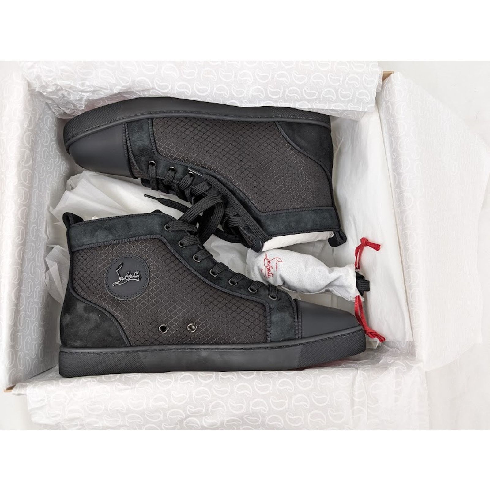Christian Louboutin o1rshd1 Louis Orlato Flat Hi-Top Sneakers in Black Size US 9 / EU 42 - 16 Thumbnail
