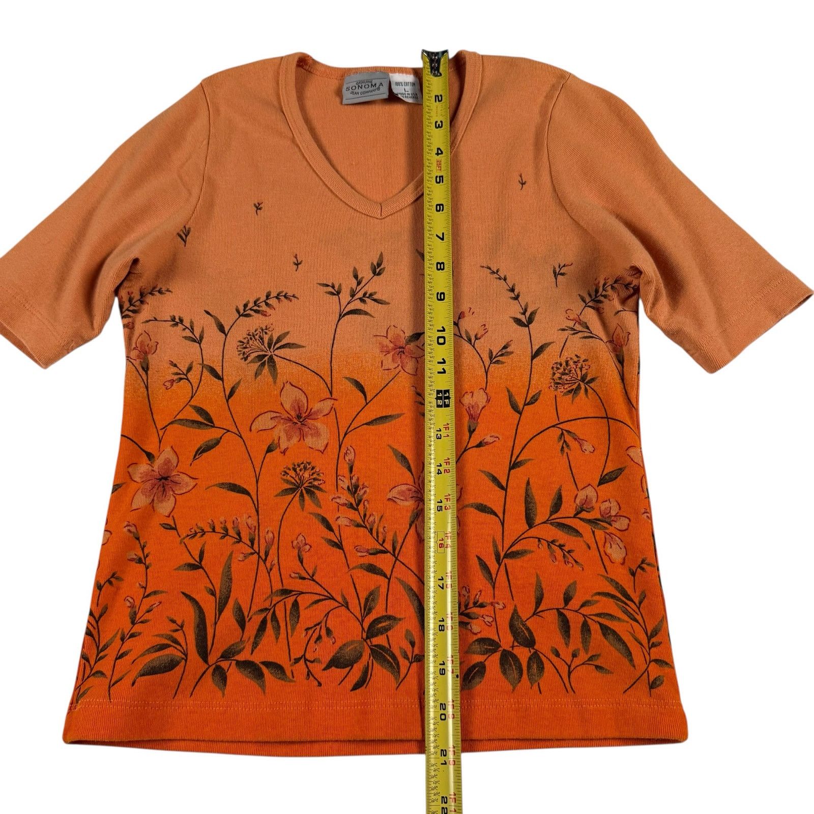 Sonoma Vintage y2k Sonoma Women's Orange Floral Ombré Top Blouse Size L / US 10 / IT 46 - 5 Thumbnail