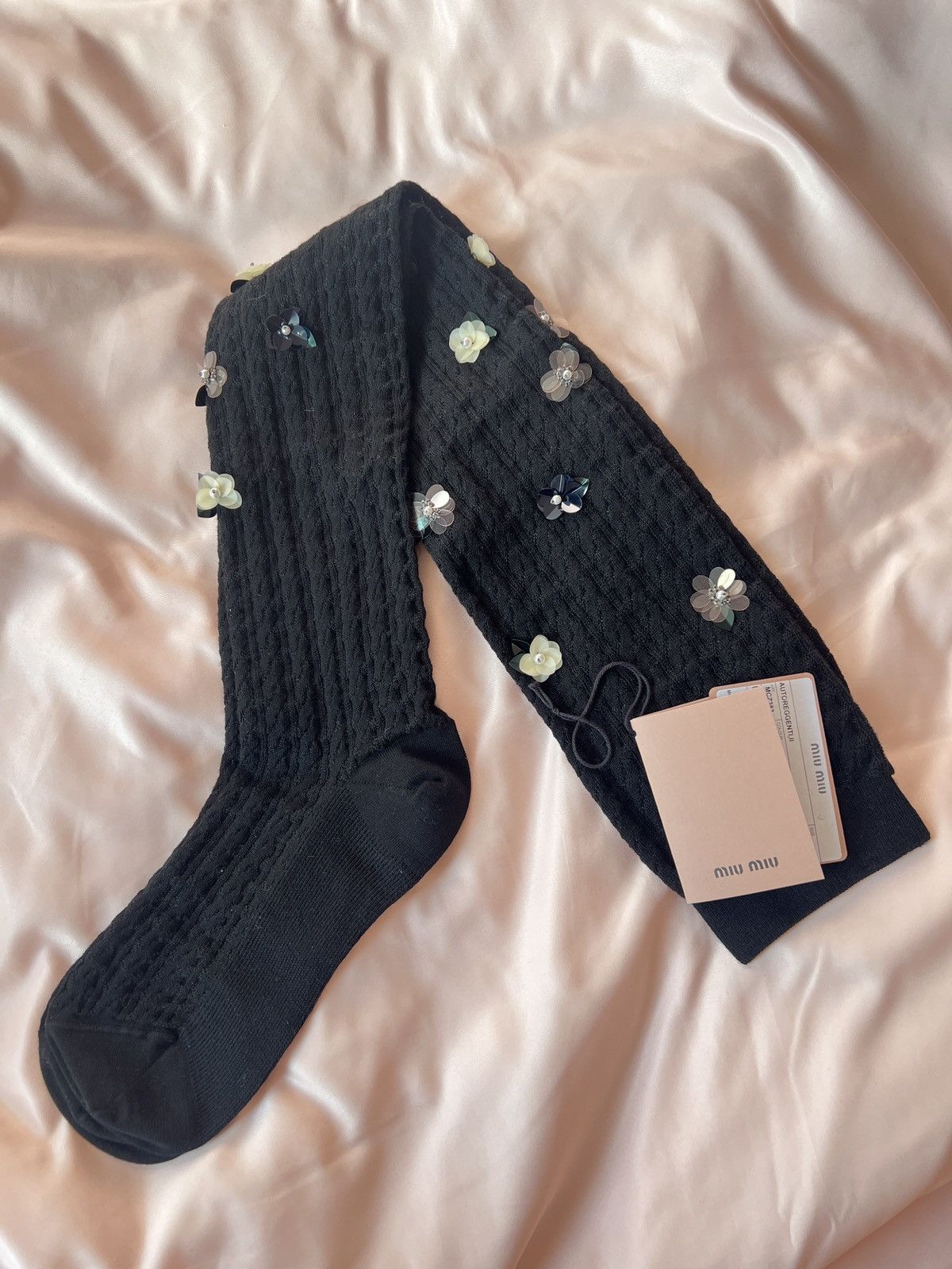 Miu Miu 🔥 Miu Miu runway sequins floral wool socks Size ONE SIZE - 1 Thumbnail