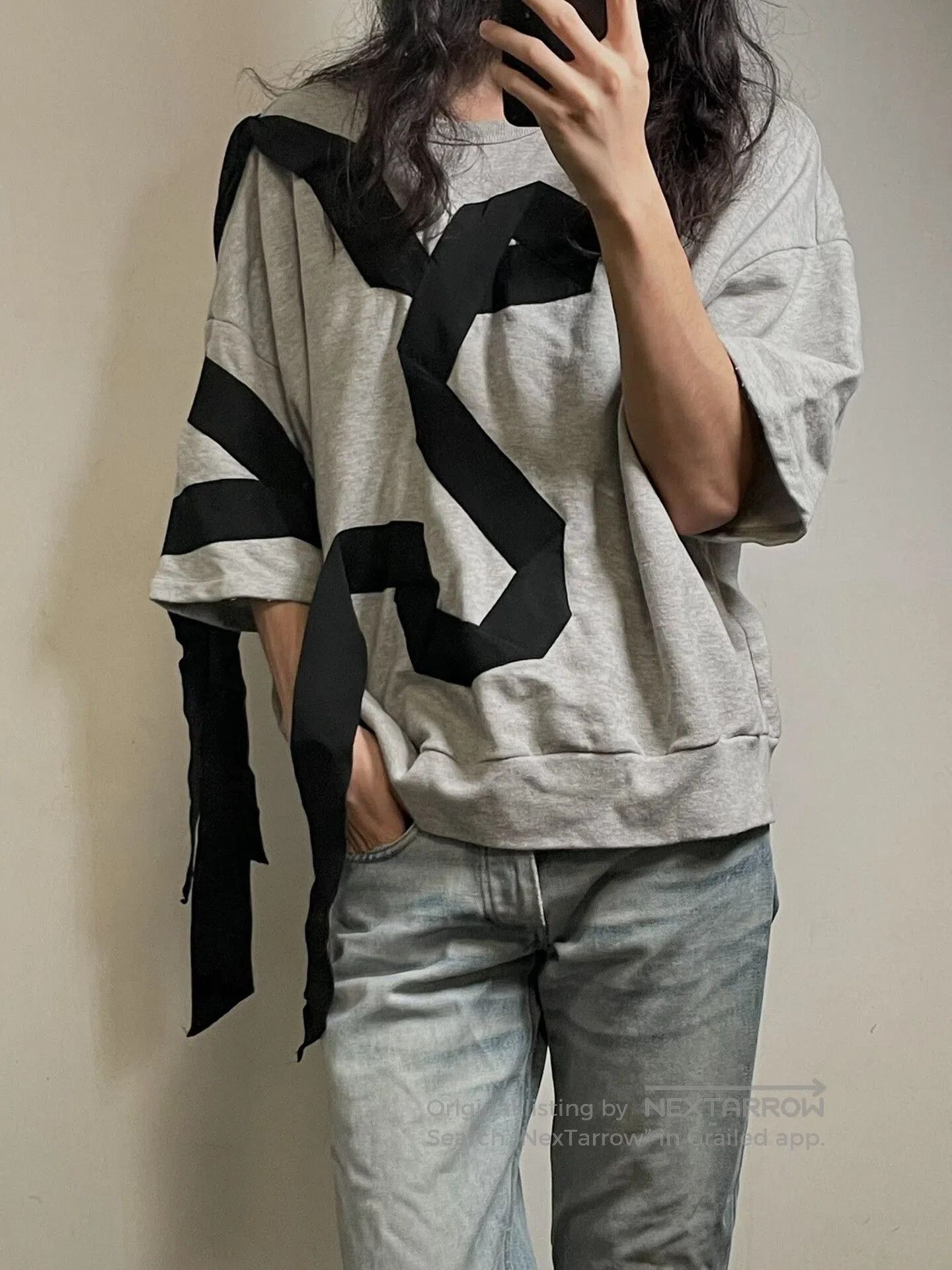Dries Van Noten gray oversized hoodie with ribbons. Size M / US 6-8 / IT 42-44 - 3 Thumbnail