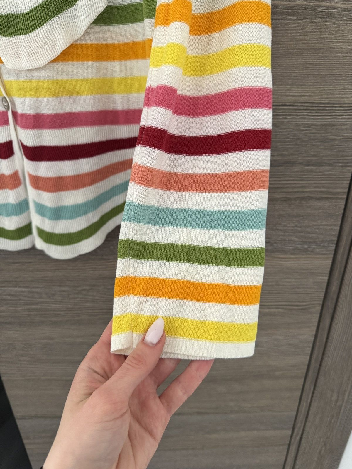 Sonia Rykiel × Vintage Sonia Rykiel Long Sleeve Stripe Button Logo Cardigan Size M / US 6-8 / IT 42-44 - 3 Thumbnail