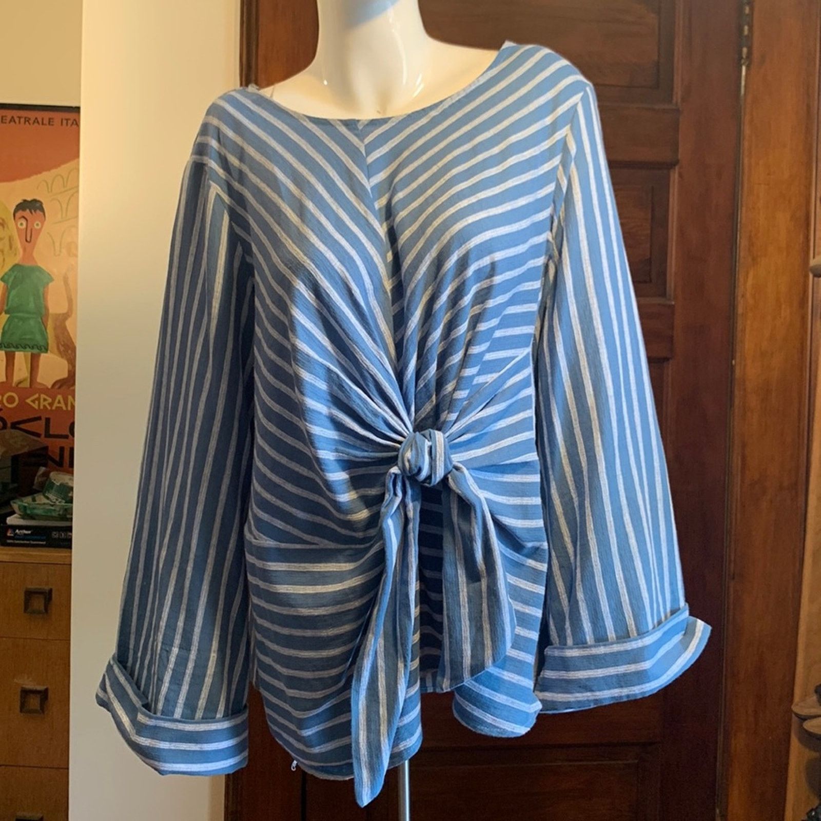 Vintage Suzanne Betro striped gauzy blouse tie front Size XL / US 12-14 / IT 48-50 - 2 Thumbnail