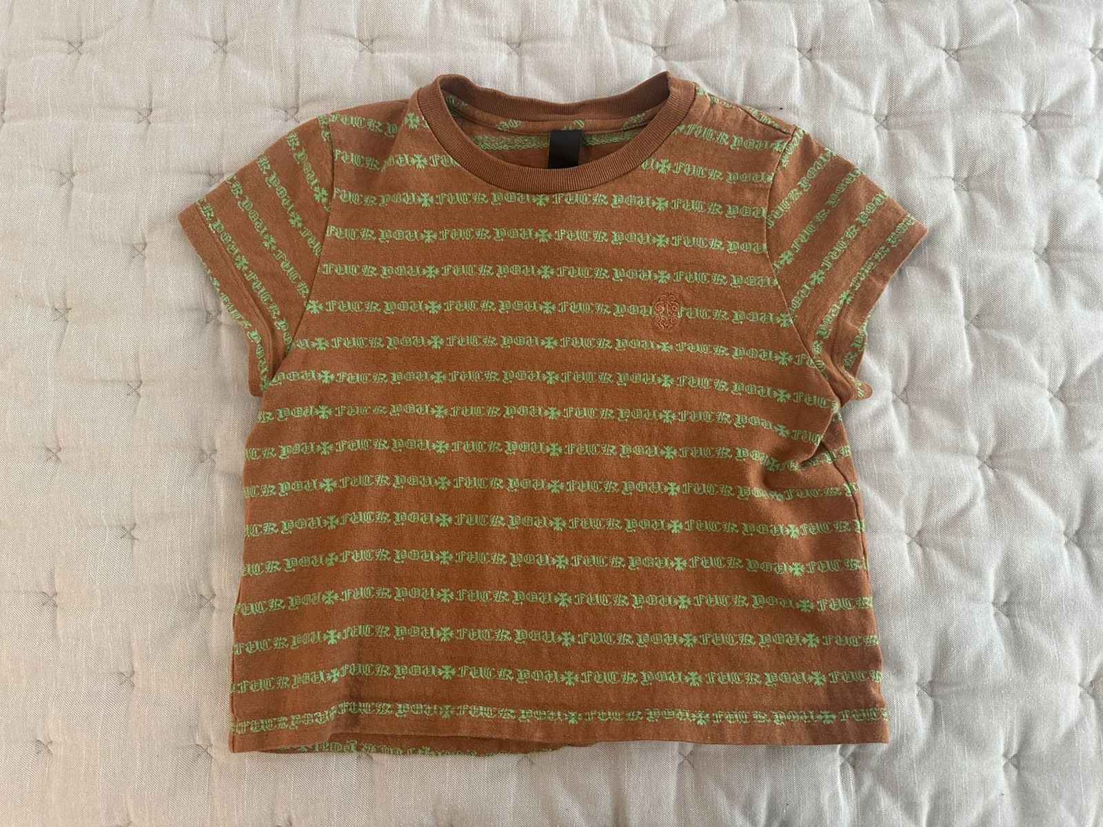 Chrome Hearts F*CK YOU STRIPE LOGO TEE "BROWN/GREEN" Size US XS / EU 42 / 0 - 1 Thumbnail