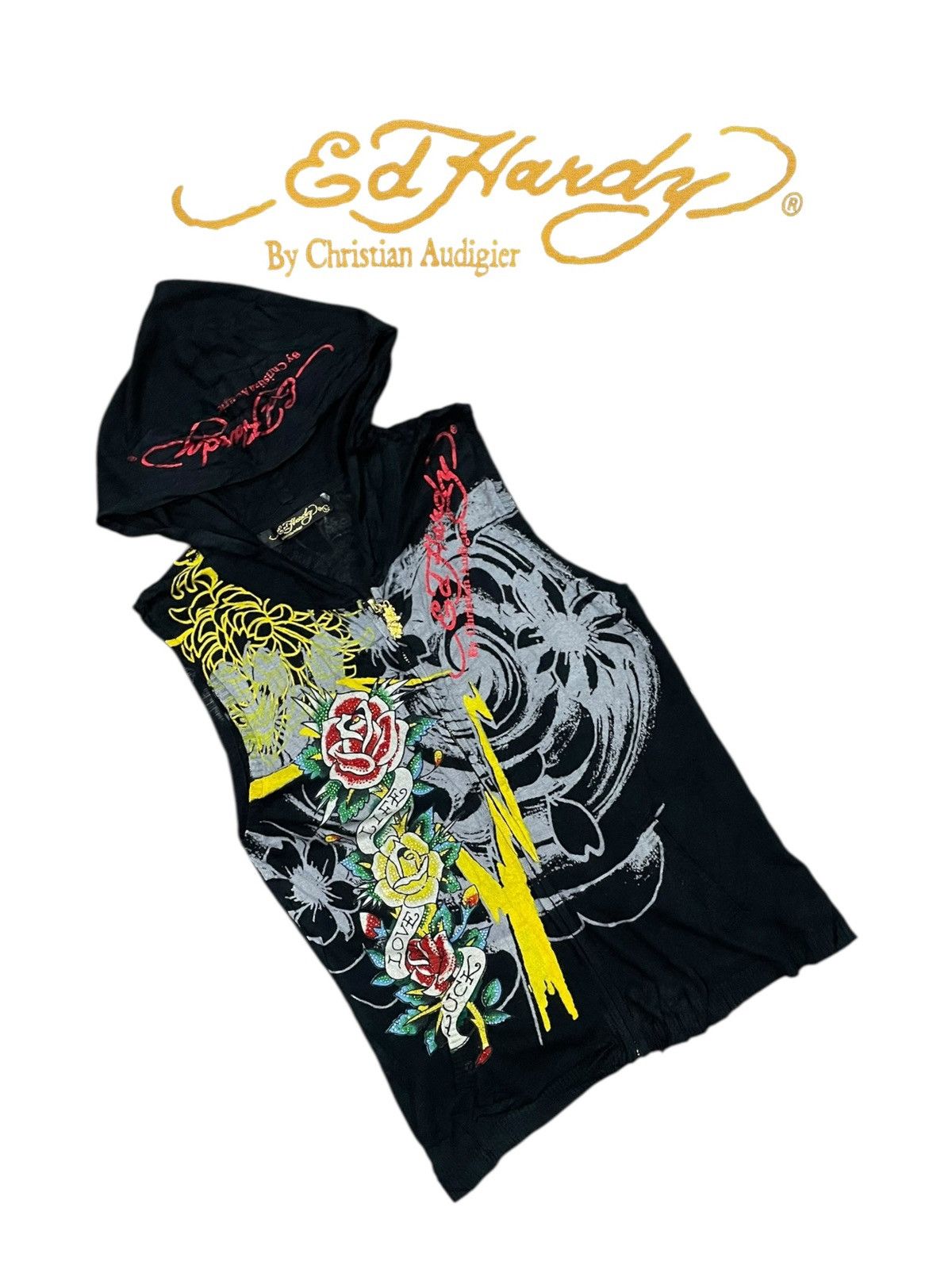 Christian Audigier Ed Hardy By Christian Audigier Sleeveless Hooded Sweatshirt Size M / US 6-8 / IT 42-44 - 7 Thumbnail