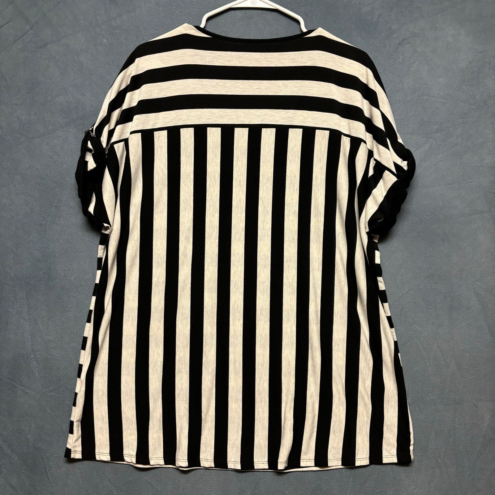 Other Plus Size Striped Blouse Stretchy Short Sleeve Preppy Work Size XXL / US 16-18 / IT 52-54 - 2 Thumbnail