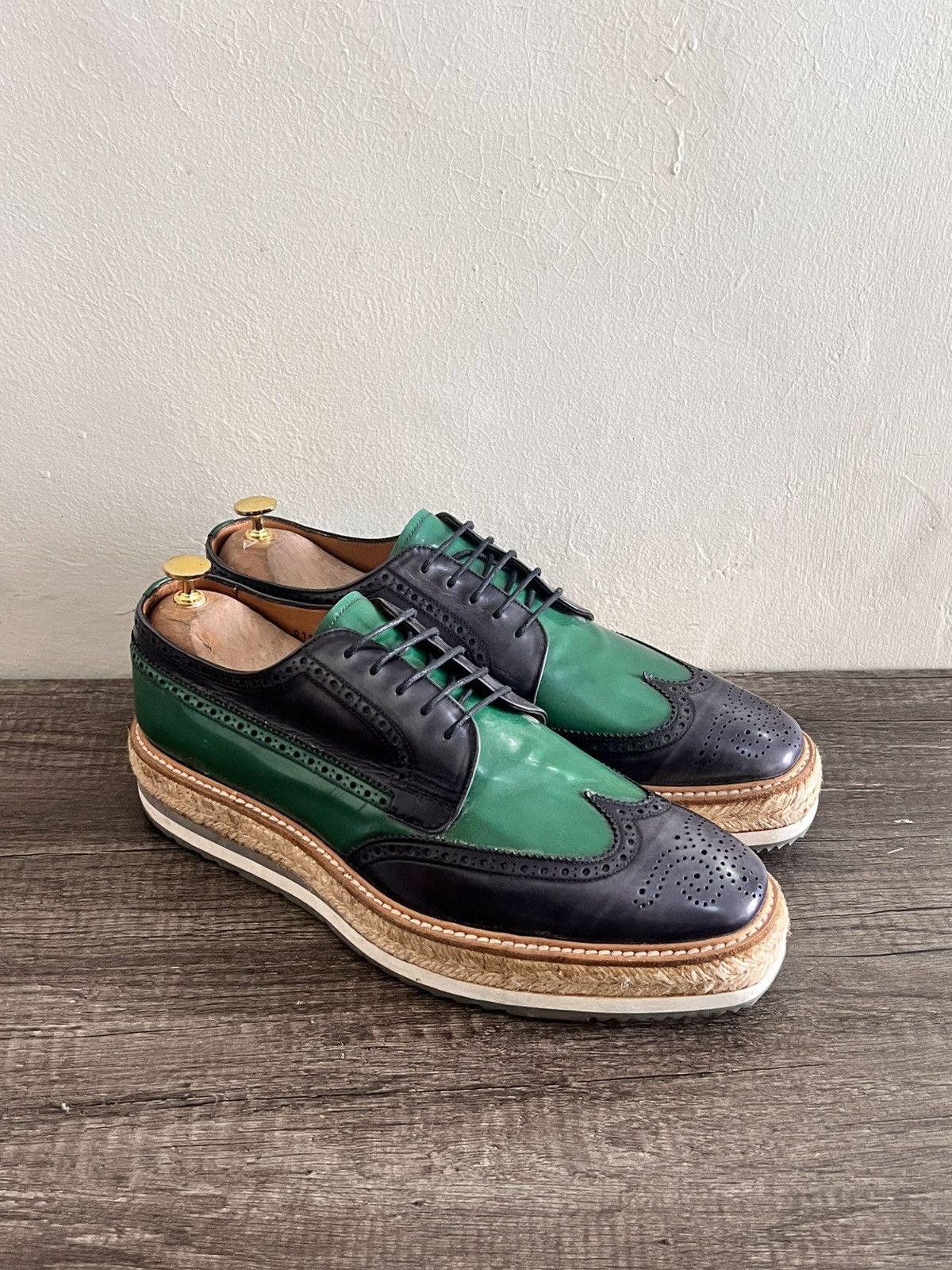 Prada Wingtip Woven Sole Brogues