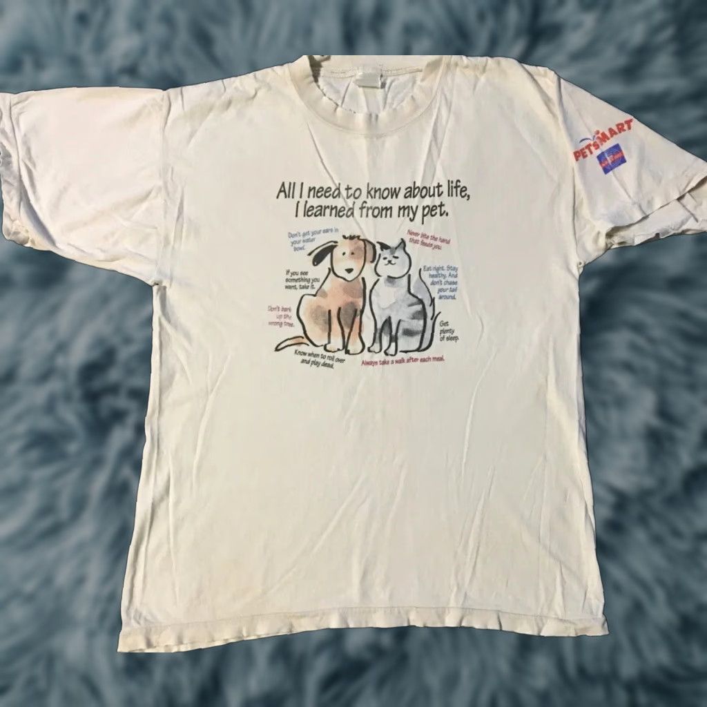 Vintage VINTAGE 90s I Learned From My Pet Thrashed Faded Shirt M White Short Sleeve Mens T-Shirt Dog Cat Grunge Hip Hop Pet Humor Size US M / EU 48-50 / 2 - 1 Thumbnail