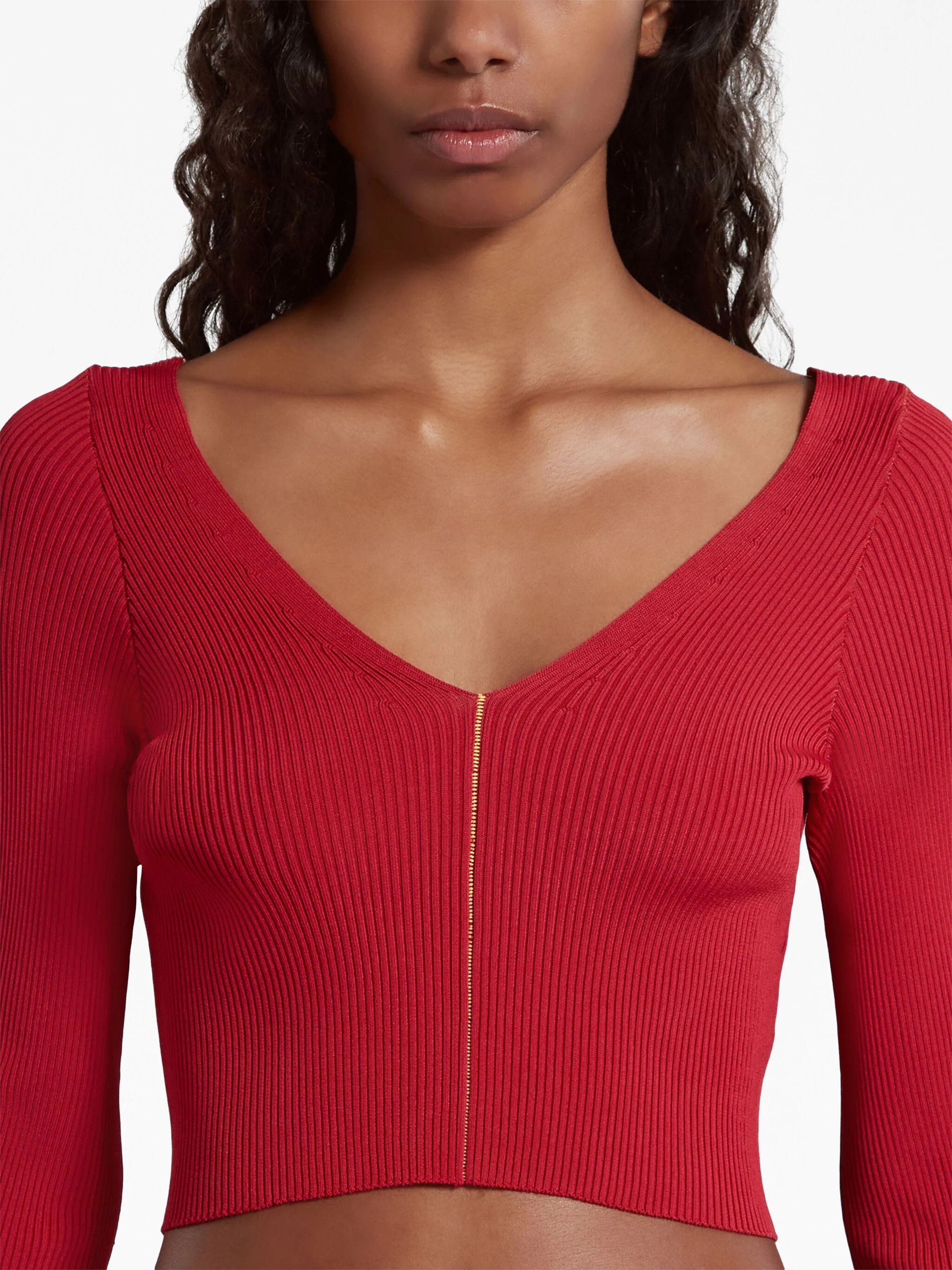Marni o1w1db10824 Ribbed V-neck Sweater in Red Size M / US 6-8 / IT 42-44 - 5 Thumbnail