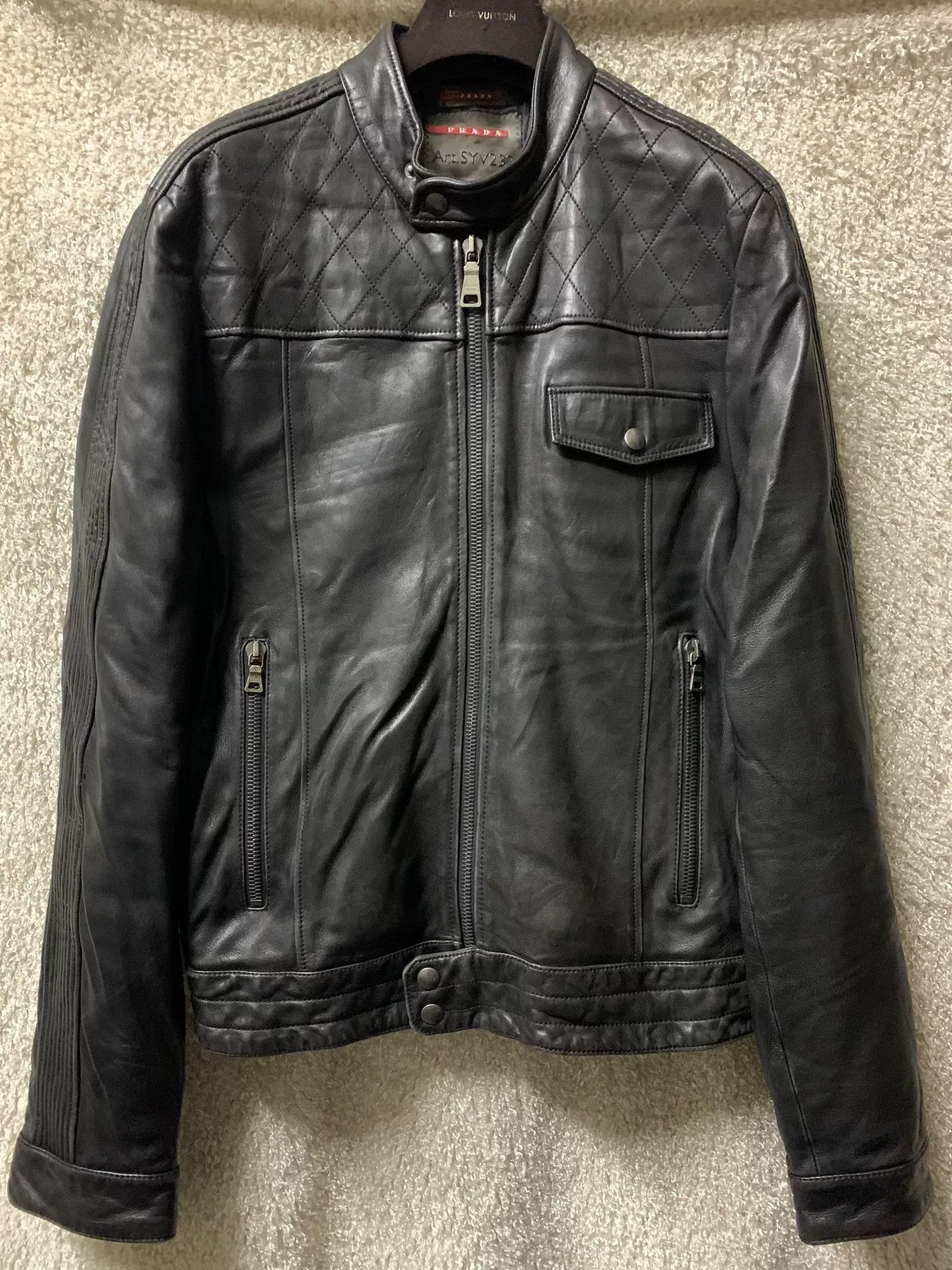 Prada Prada Men's Casual Motorcycle Leather Jacket Size US M / EU 48-50 / 2 - 1 Thumbnail