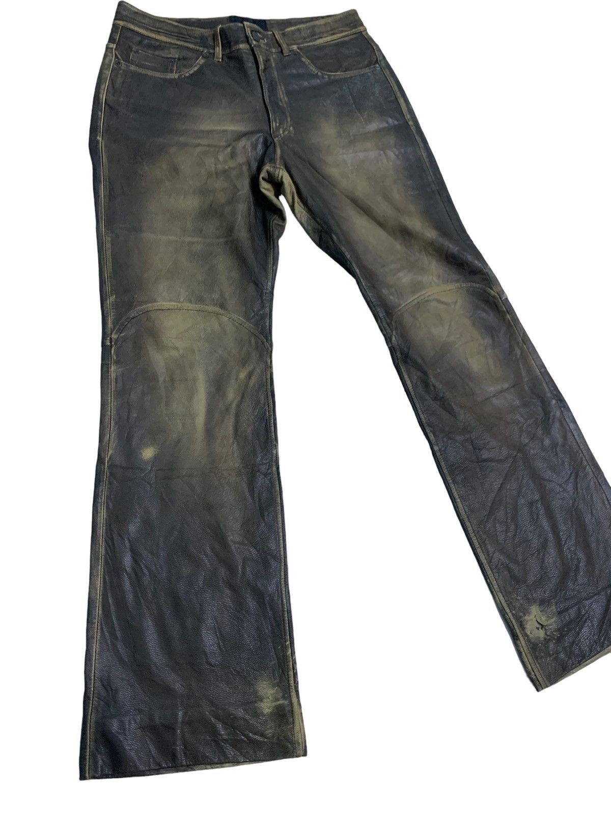 Japanese Brand 🔥Distressed Leather Cumtom Culture Biker Pants Size US 32 / EU 48 - 3 Thumbnail