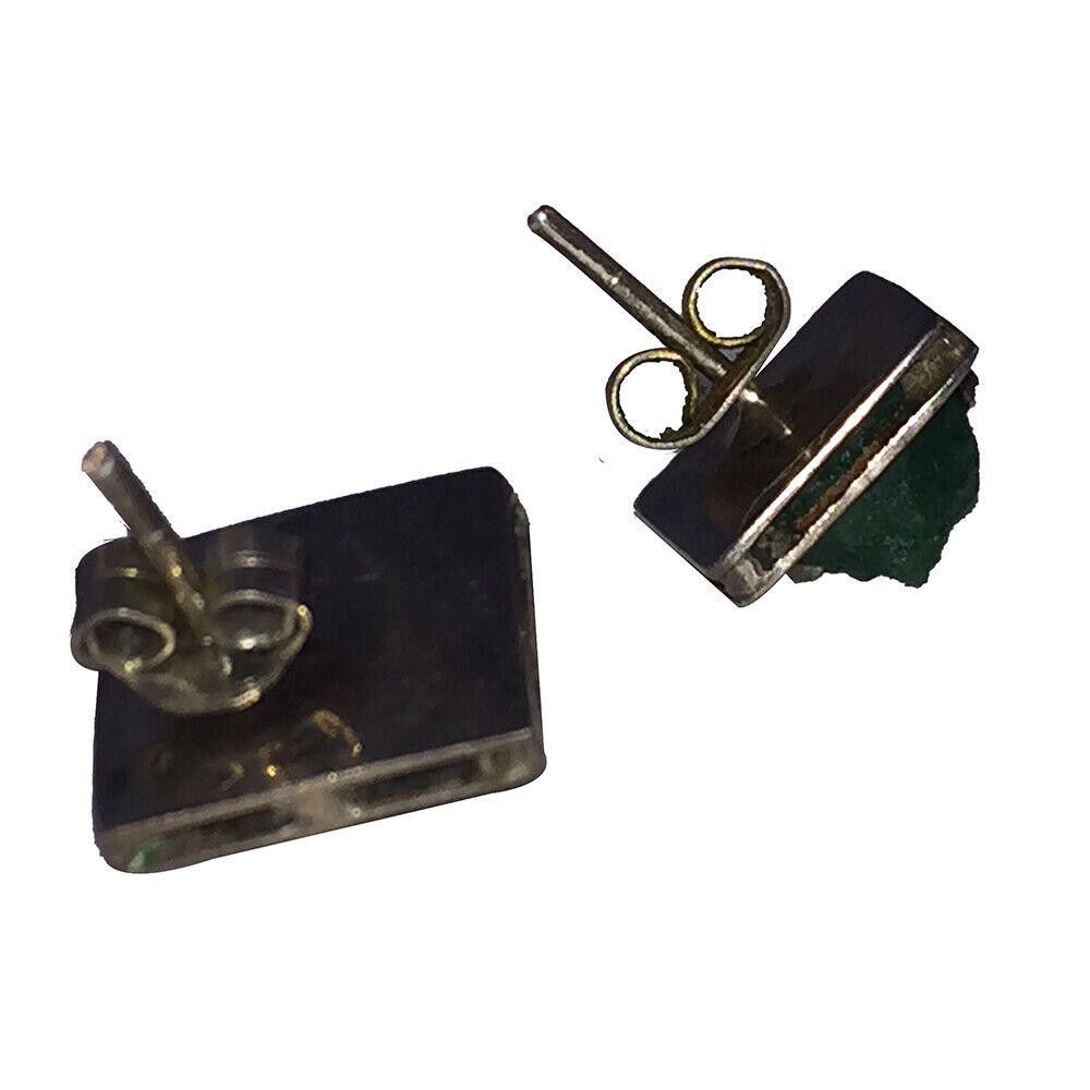 Designer Artisan Natural Emerald Nugget Earrings Set Sterling Silver Size ONE SIZE - 4 Thumbnail