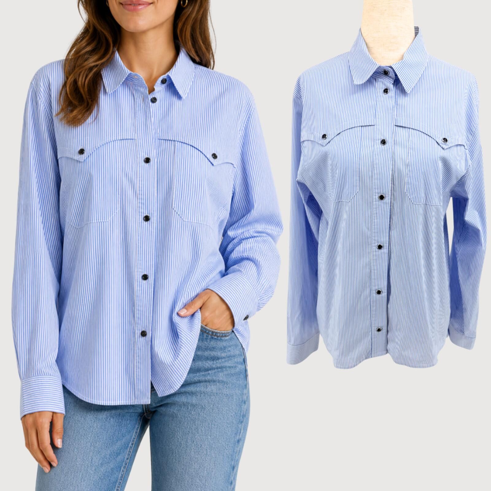 Other Merci Italia Western Snap Button Down Shirt Blue Stripe S Size S / US 4 / IT 40 - 1 Thumbnail