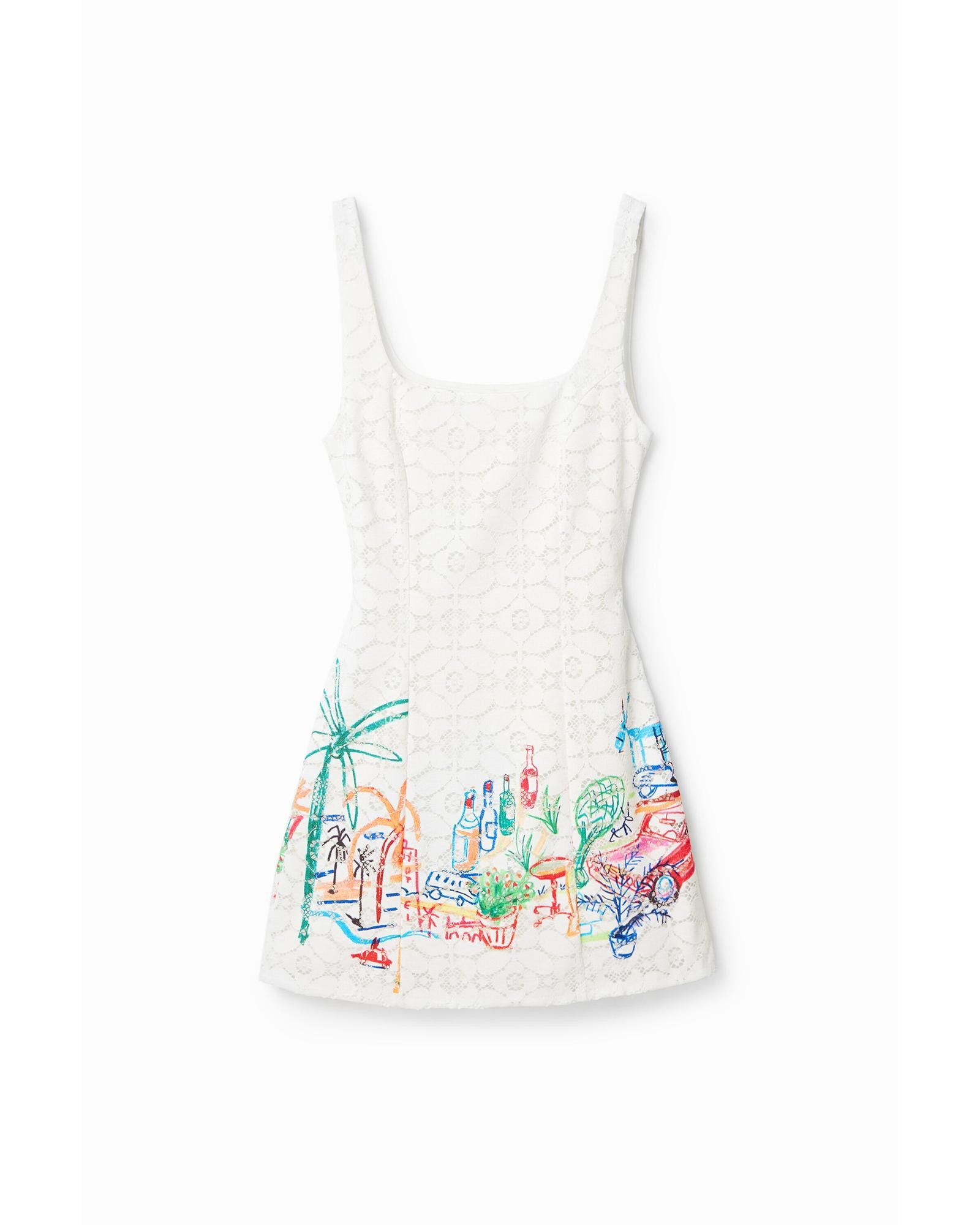 Image of Desigual Sleeveless Dress With Square Neckline And Print Pattern in White, Women's (Size XL)