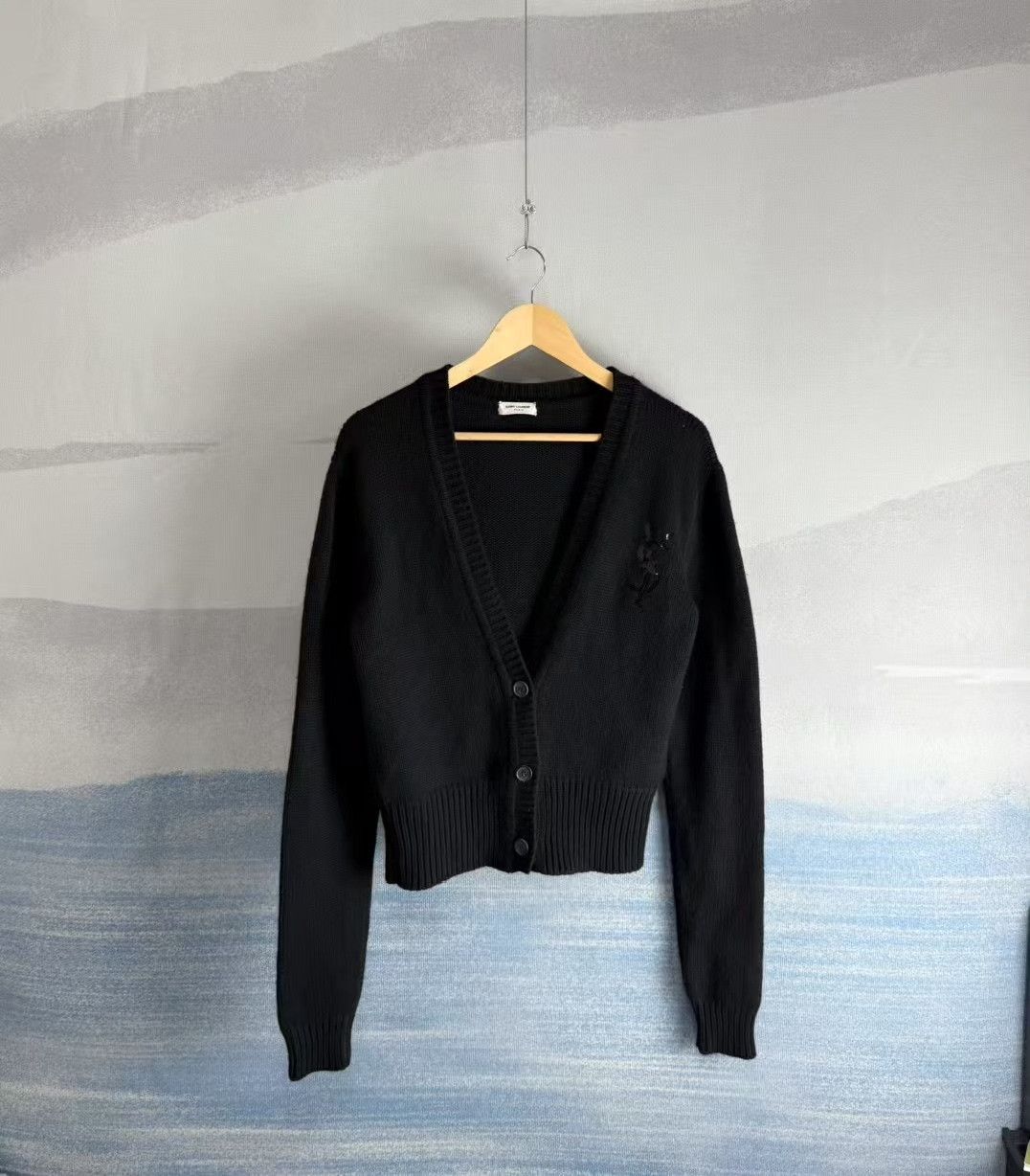Saint Laurent Paris Saint Laurent Black Sequin Logo Cardigan Size XS / US 0-2 / IT 36-38 - 1 Thumbnail