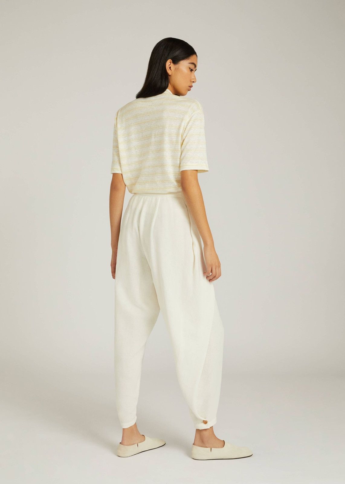 Loro Piana o1srvl11e1224 Open Neck Polo Shirt in White & Yellow Size M / US 6-8 / IT 42-44 - 3 Thumbnail