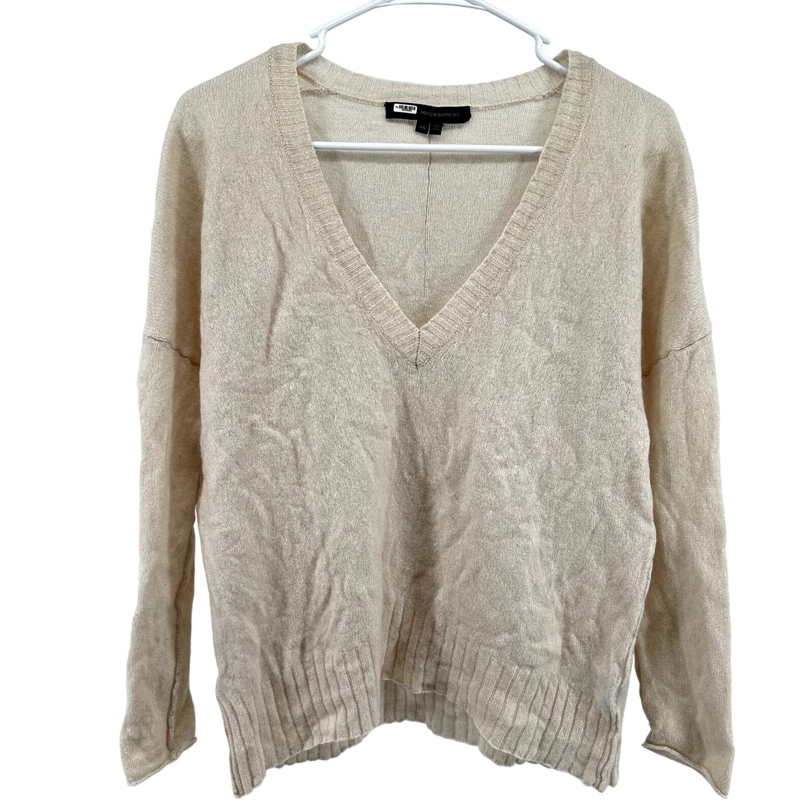 360Cashmere 360 Cashmere Pullover Sweater Dolman Ribbed Trim Cream XSP ...