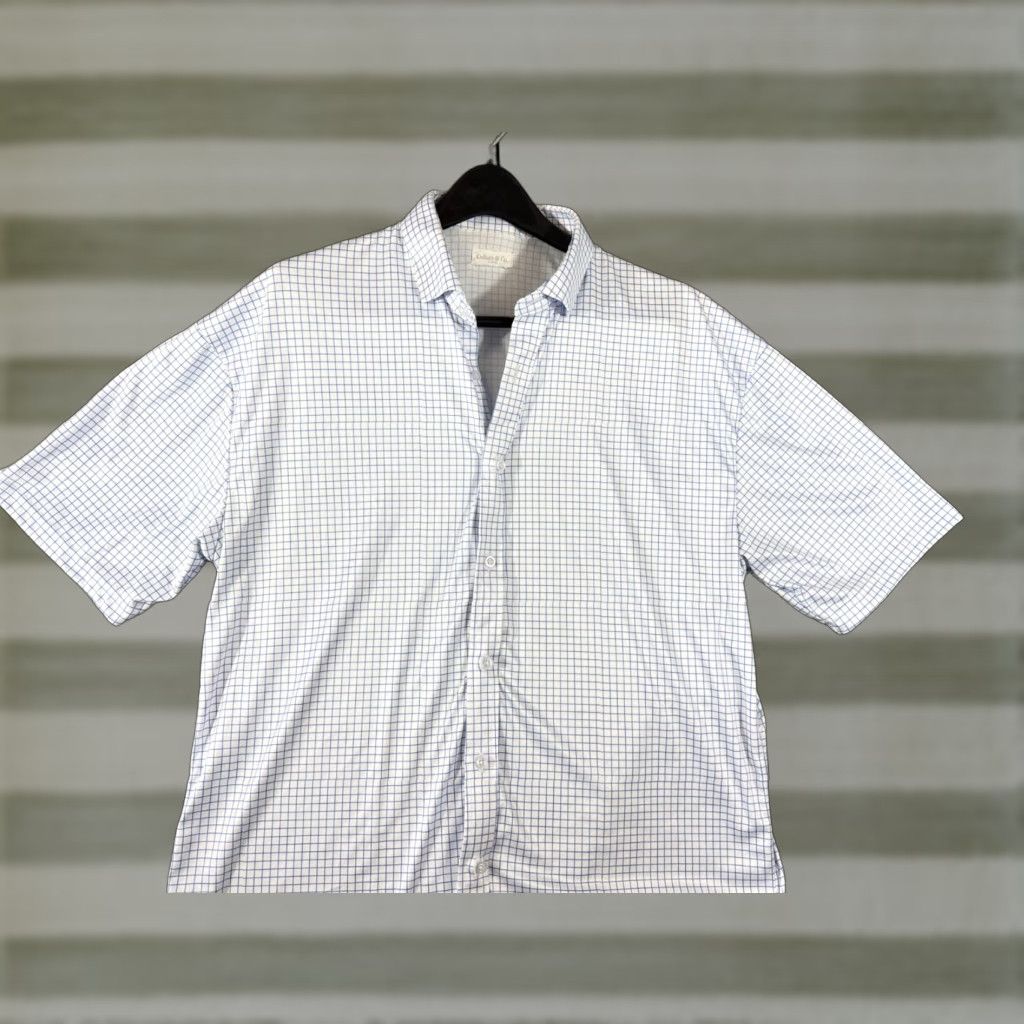 Vintage VINTAGE? (No) — Collars & Co Shirt Mens XL Blue White Check Dress Collar Polo Short Sleeve Size US XL / EU 56 / 4 - 1 Thumbnail