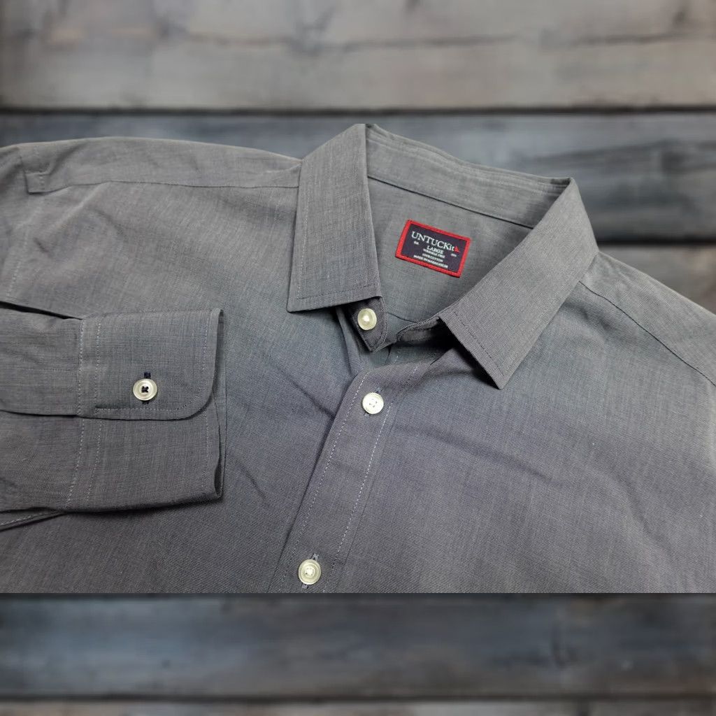 UNTUCKit UNTUCKit Dress Shirt Mens L Gray Stripe Long Sleeve Button Up Wrinkle Free Non-Iron Cotton Size 42R - 1 Thumbnail