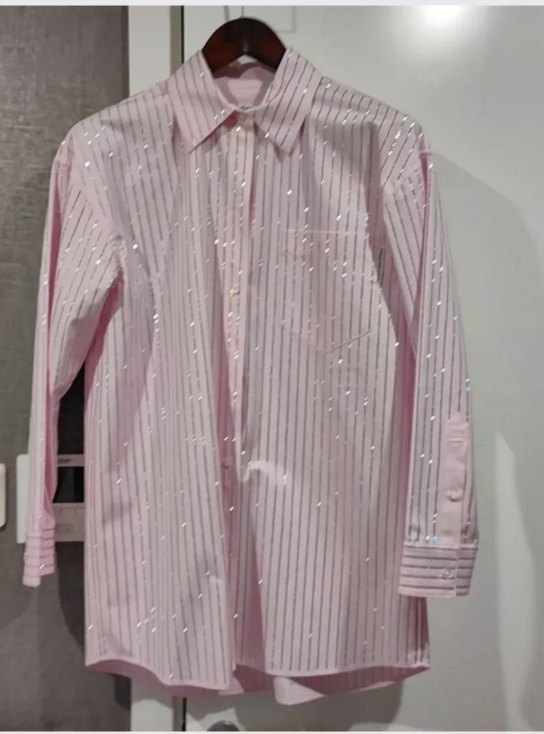 Alexander Wang Alexander Wang Striped Rhinestone Shirt Size US XXS / EU 40 - 1 Thumbnail