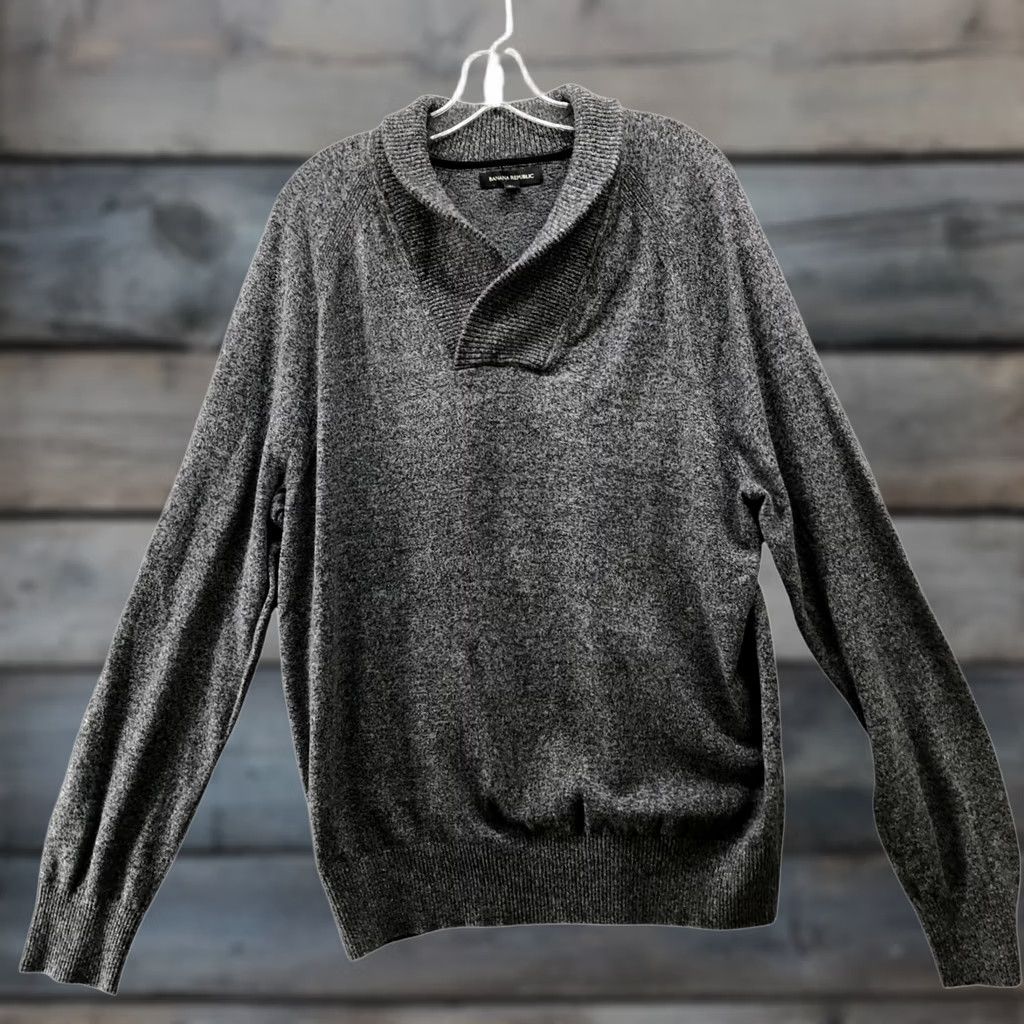 Banana Republic Banana Republic Shawl Collar Sweater Mens XL Heather Gray Wool Cotton Pullover Size US XL / EU 56 / 4 - 1 Thumbnail