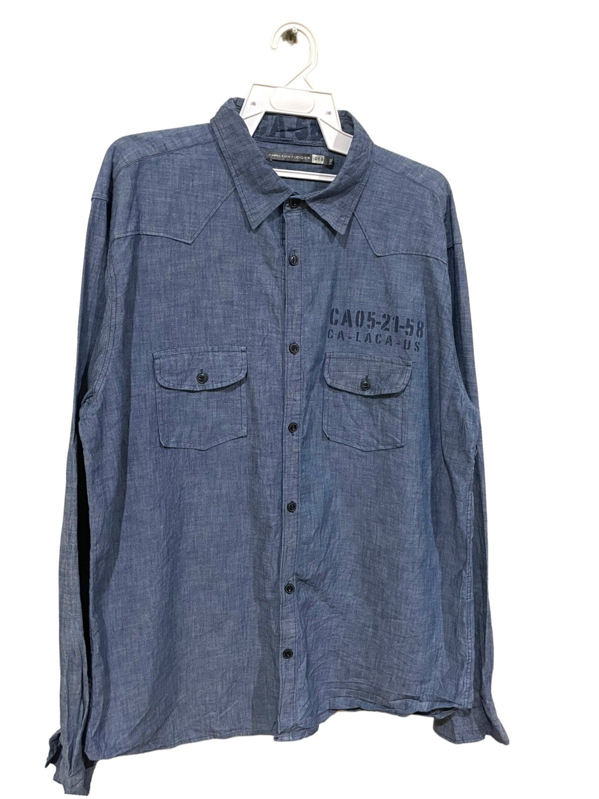 Christian Audigier × Designer Christian Audigier USN Inspired Stencil Chambray Shirts Size US XXL / EU 58 / 5 - 8 Thumbnail