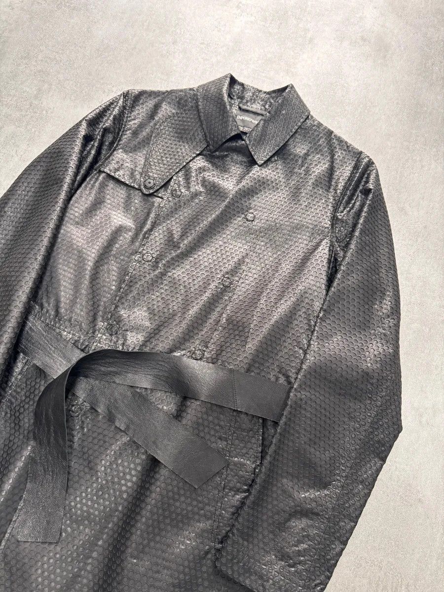 Emporio Armani × Vintage FW2013 Emporio Armani Honeycomb Black Leather Trench Coat Size US M / EU 48-50 / 2 - 2 Thumbnail