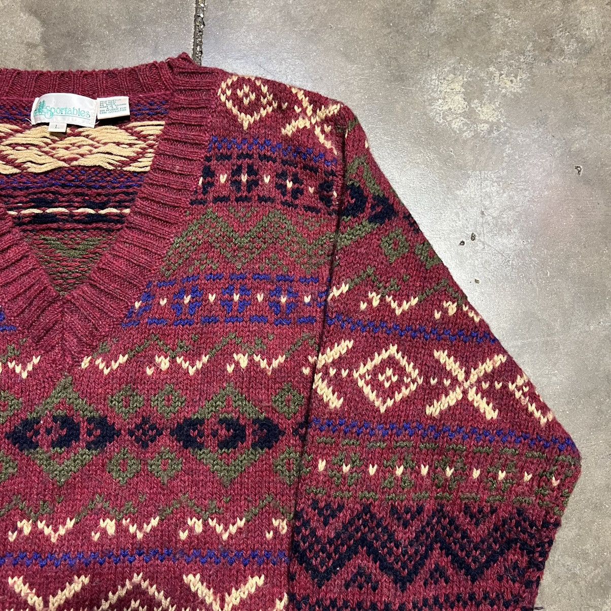 Vintage Vintage Fair Isle Sweater V Neck Wool Blend 90s Patterned Size US L / EU 52-54 / 3 - 3 Thumbnail