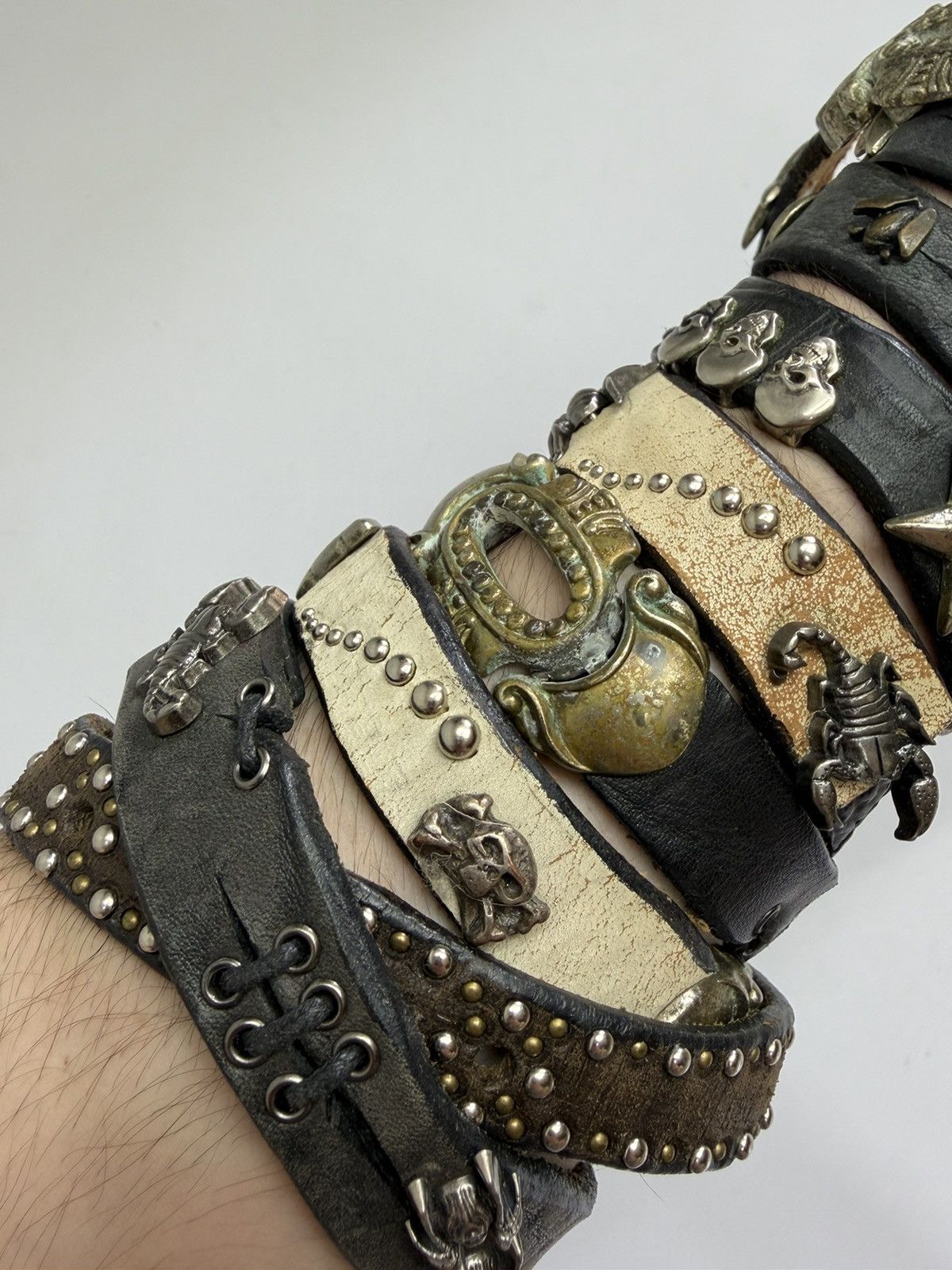 If Six Was Nine Vintage Studded Leather Tribal Belt Y2K Punk Grunge Rockstar Size 34 - 16 Thumbnail