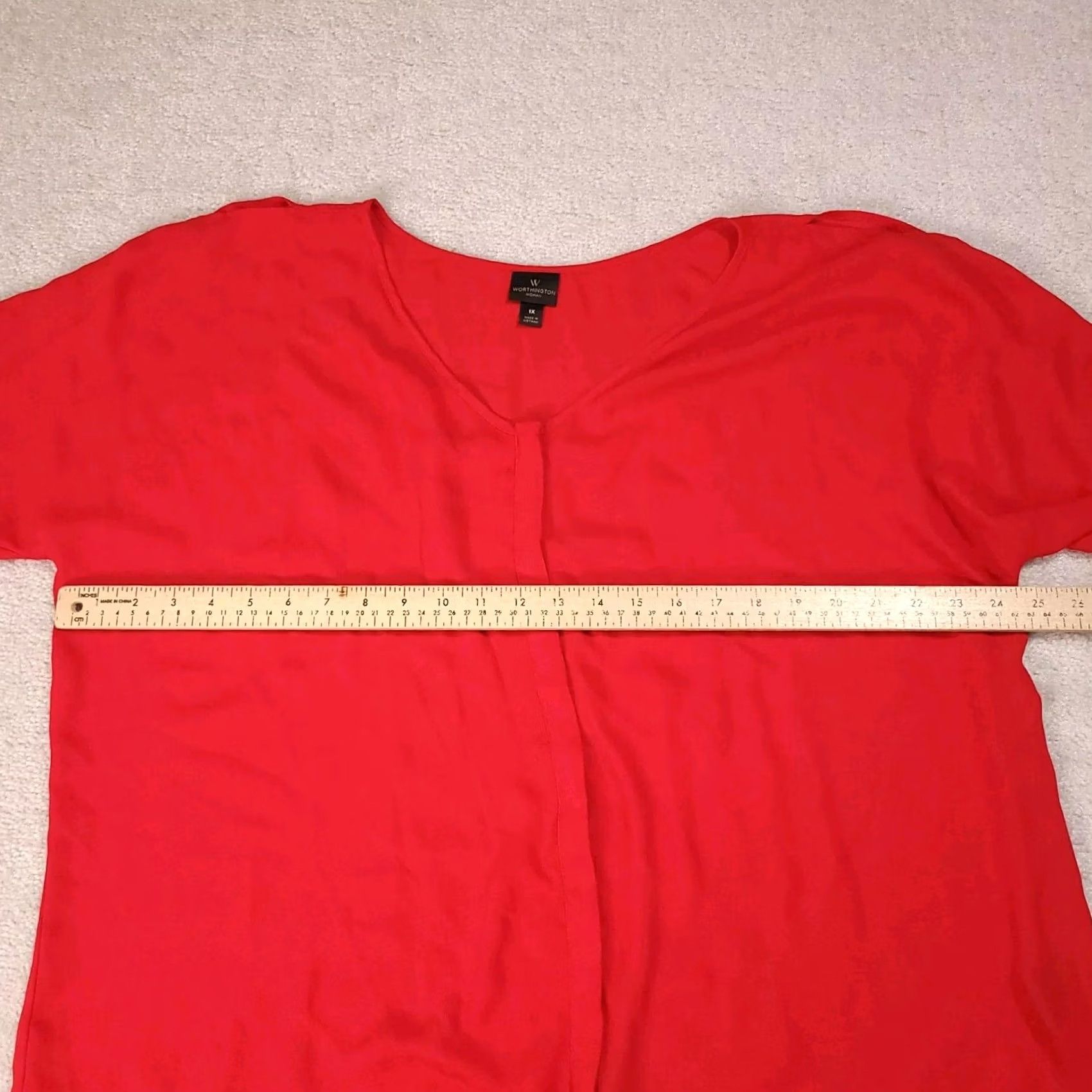 Worthington Worthington Button Up Shirt Womens 1X Plus Red Polyester 3/4 Balloon Sleeve Size XL / US 12-14 / IT 48-50 - 7 Thumbnail