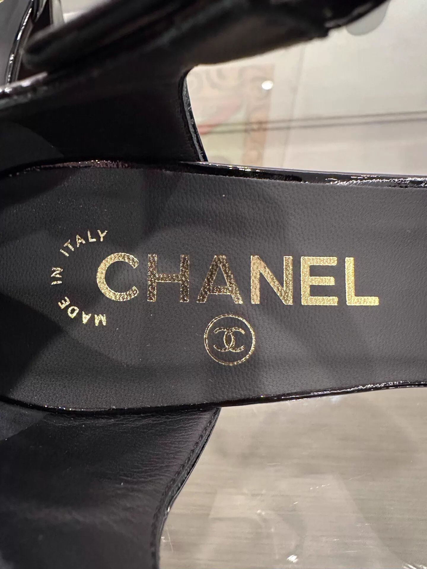 Chanel Chanel Women's Black Patent Leather Strappy Block Heel Pumps Size US 8 / IT 38 - 7 Thumbnail