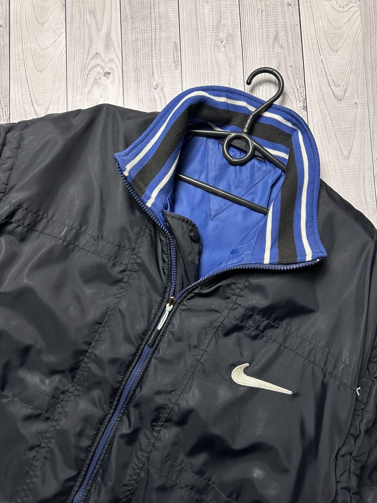 Vintage Vintage Nike big swoosh jacket reversible drill bomber L/XL Size US XL / EU 56 / 4 - 4 Thumbnail
