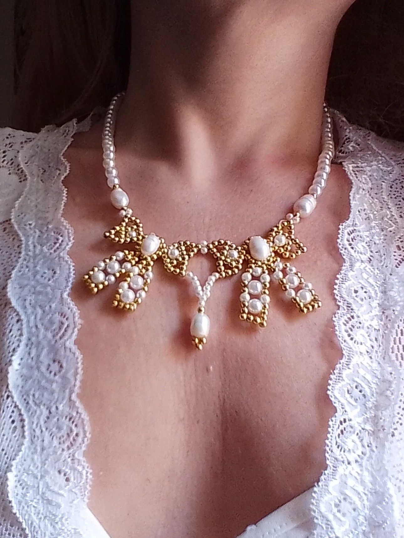 Handmade Pearls necklace with Golden flakes freshwater pearls Size ONE SIZE - 8 Thumbnail