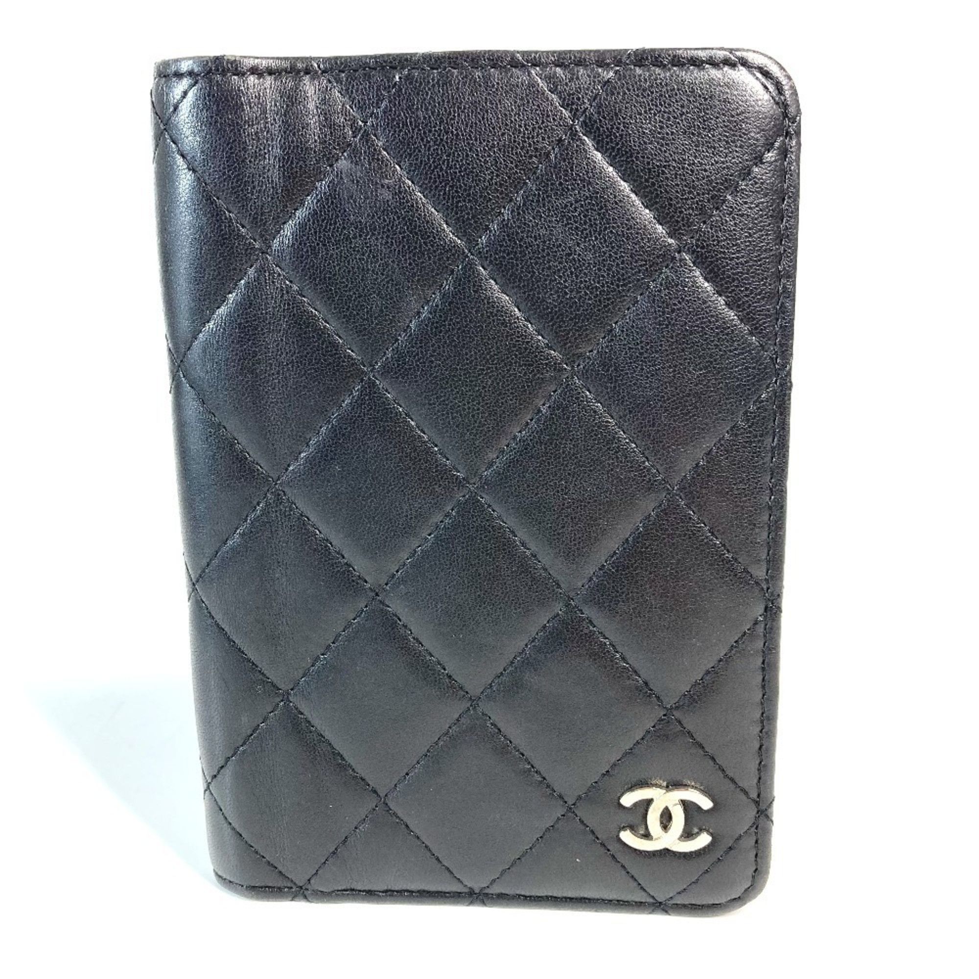 CHANEL CC Logo Coco Mark Matelasse Quilted Cover Case Stationery Passport Leather Men's Women's Black