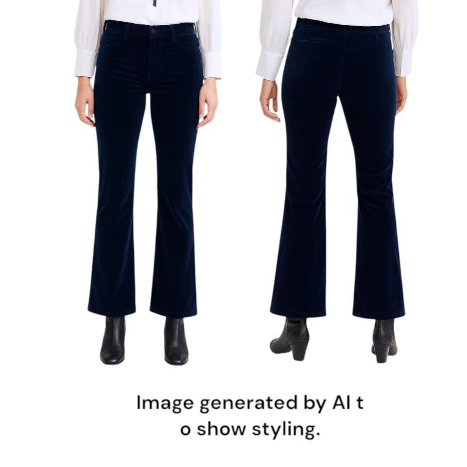 Nili Lotan Nili Lotan Derek Velvet Flared Pants, Dark Navy, Made in USA Size 32" / US 10 / IT 46 - 1 Thumbnail