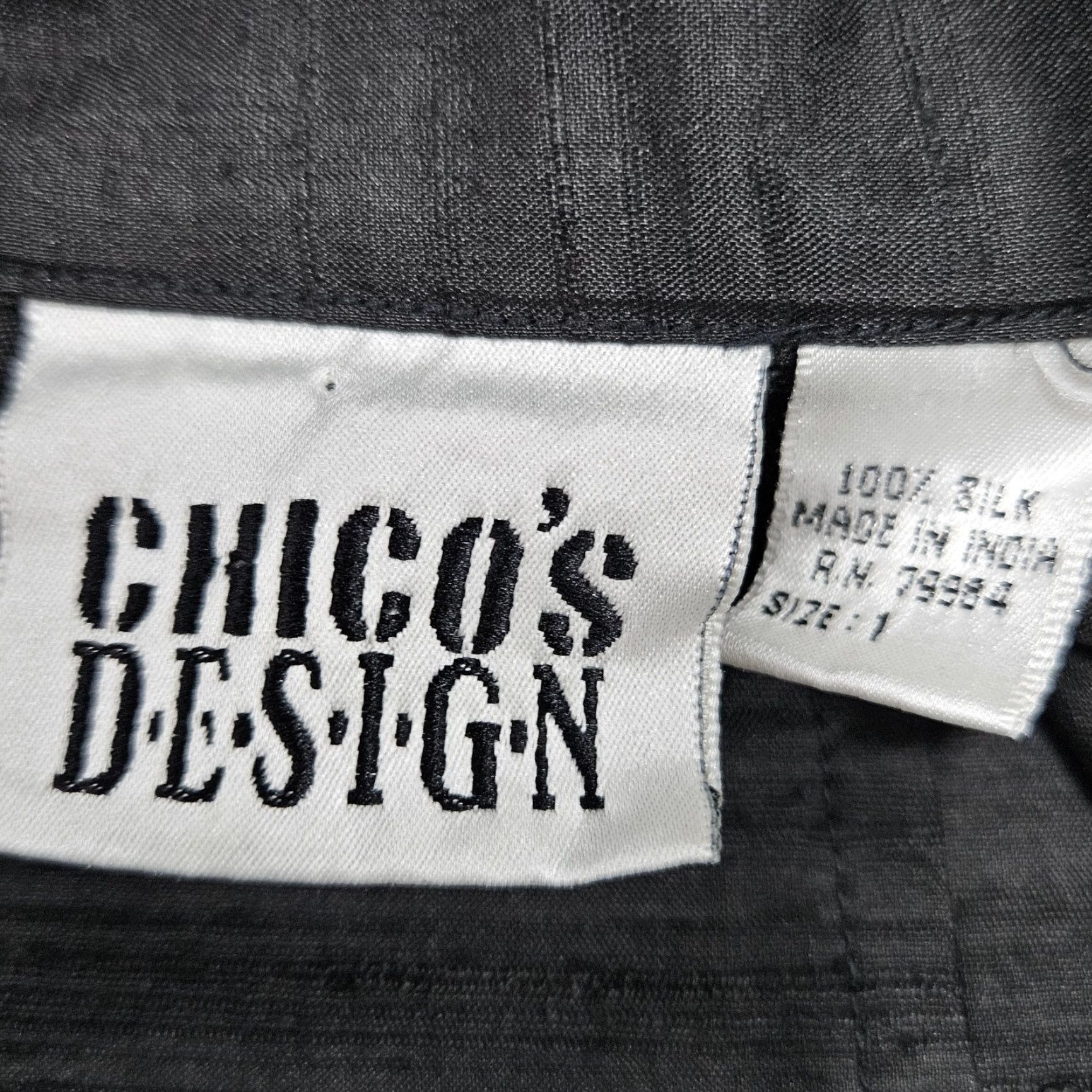 Vintage Chico's Design Black 100% Silk Embroidered 3/4 Sleeve Button Shirt Jacket Womens US 8 Size XS / US 0-2 / IT 36-38 - 3 Thumbnail