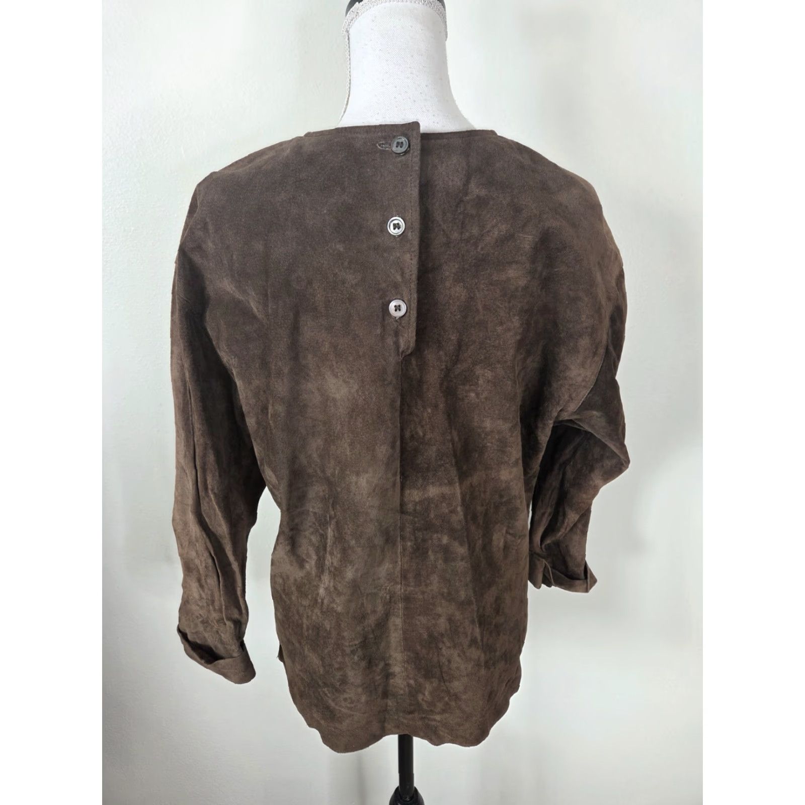 Vintage VINTAGE Brown Suede Leather Top Blouse Shirt Womens M 12 Crew Neck Long Sleeve Fall Winter 90s Women Blouse Button Size M / US 6-8 / IT 42-44 - 3 Thumbnail
