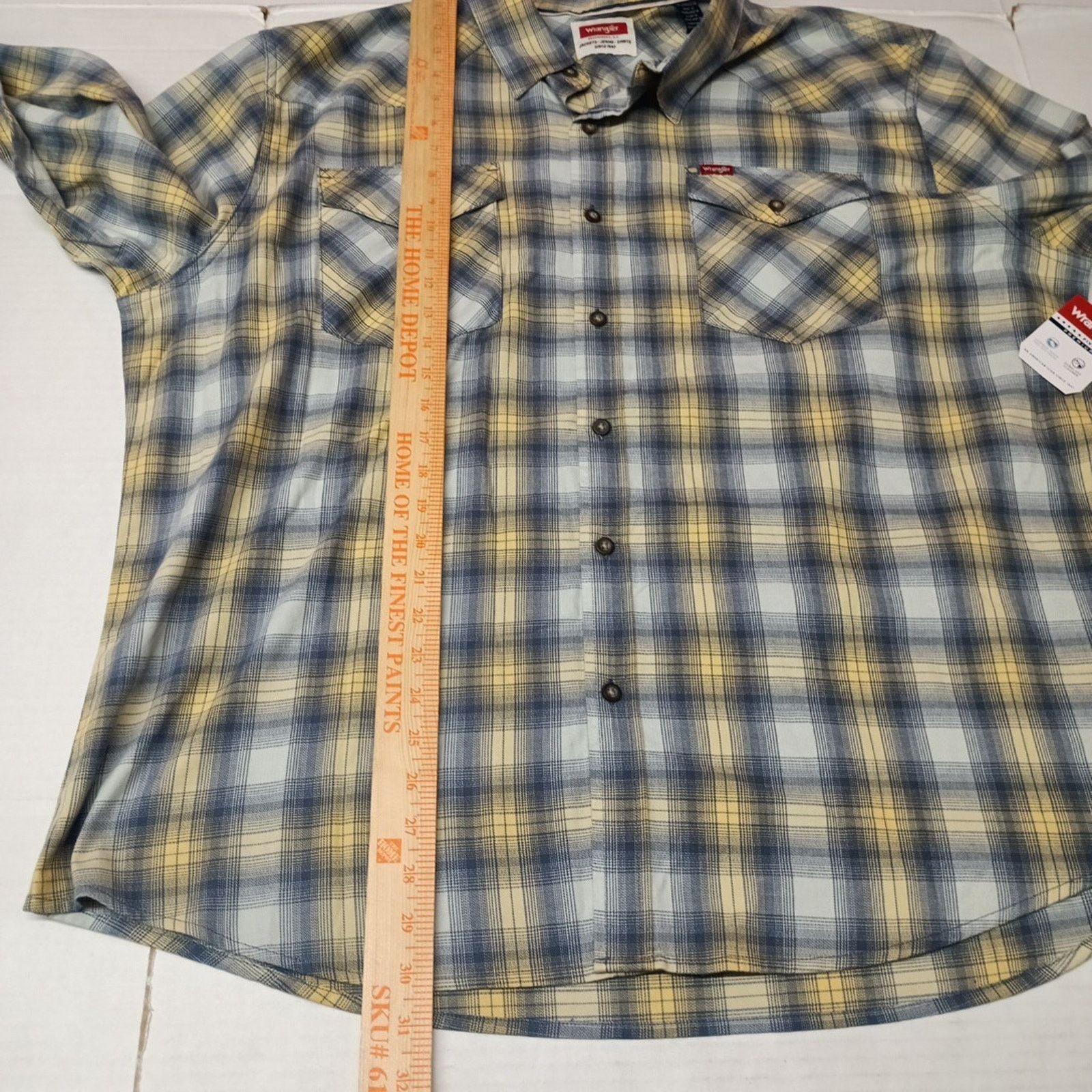 Wrangler Wrangler Cowboy Wash Shirt Men's Size 2XL Blue Yellow Plaid Size US XXL / EU 58 / 5 - 6 Thumbnail