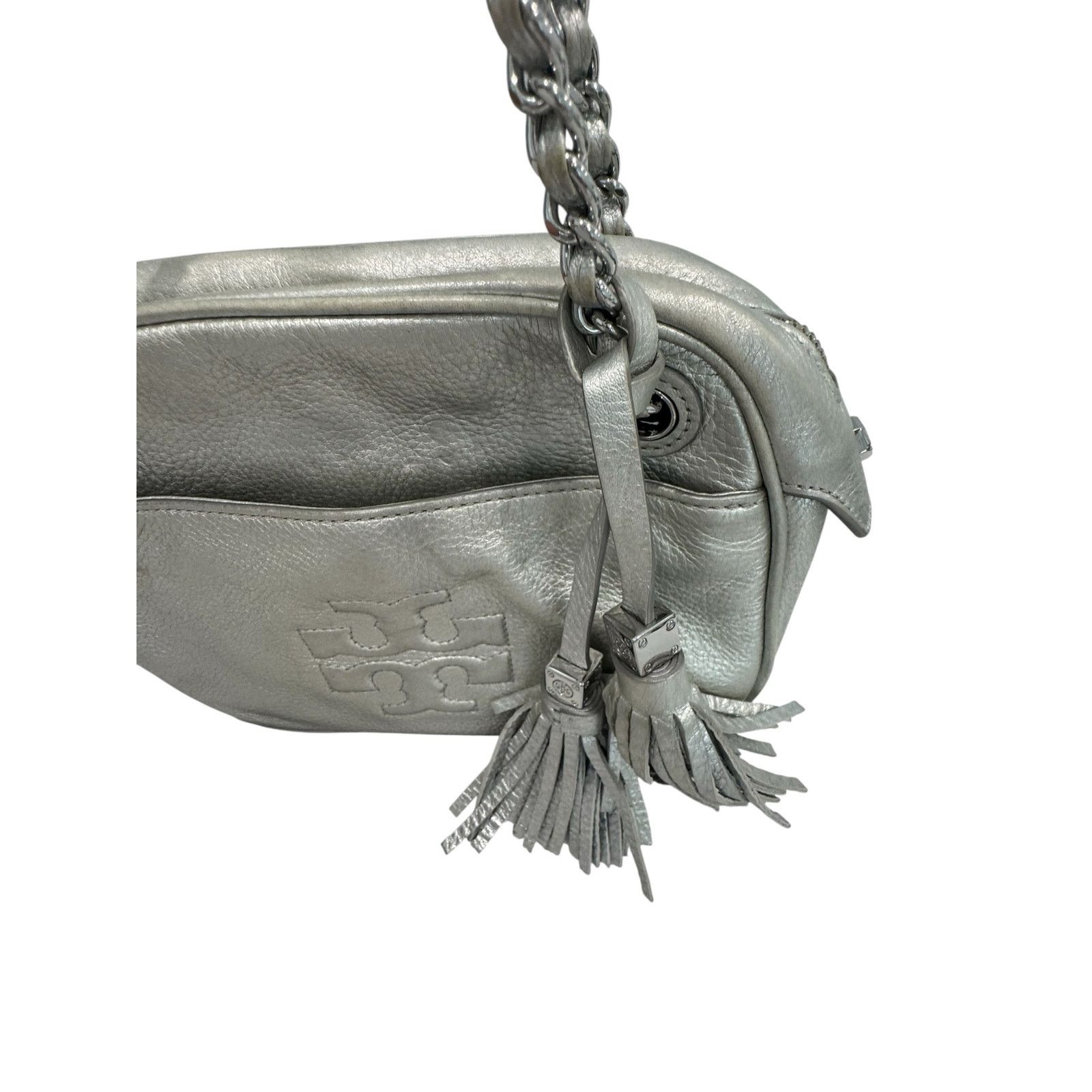 Tory Burch Tory Burch Silver Pebbled Leather Crossbody + Wallet Set Size ONE SIZE - 3 Thumbnail