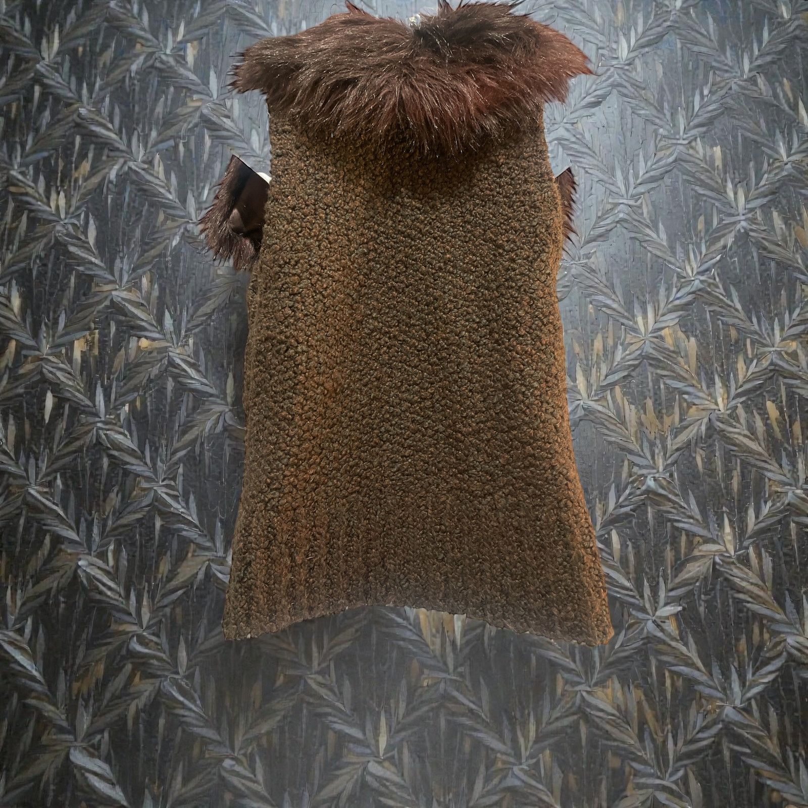 Loft LOFT Brown Bouclé Knit Sweater Vest w/ Faux Fur Trim Collar Size S / US 4 / IT 40 - 5 Thumbnail
