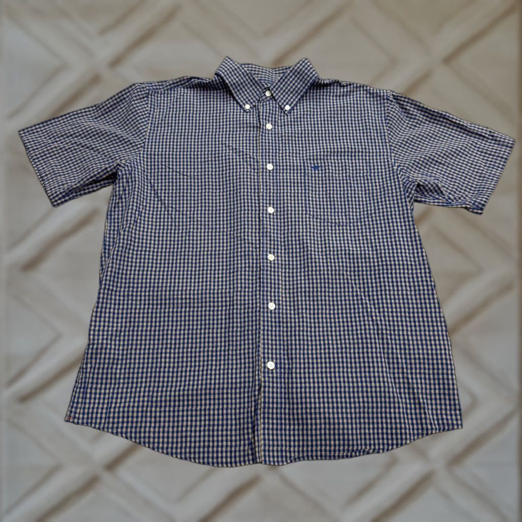 Dockers DOCKERS Shirt Mens L Blue Check Button-Down Short Sleeve Casual Home/Away Comfortable Size US L / EU 52-54 / 3 - 1 Thumbnail
