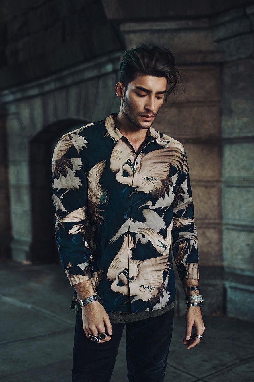 Allsaints FREE SHIPPING!! - 'Wader' Crane print viscose shirt Size US L / EU 52-54 / 3 - 1 Thumbnail
