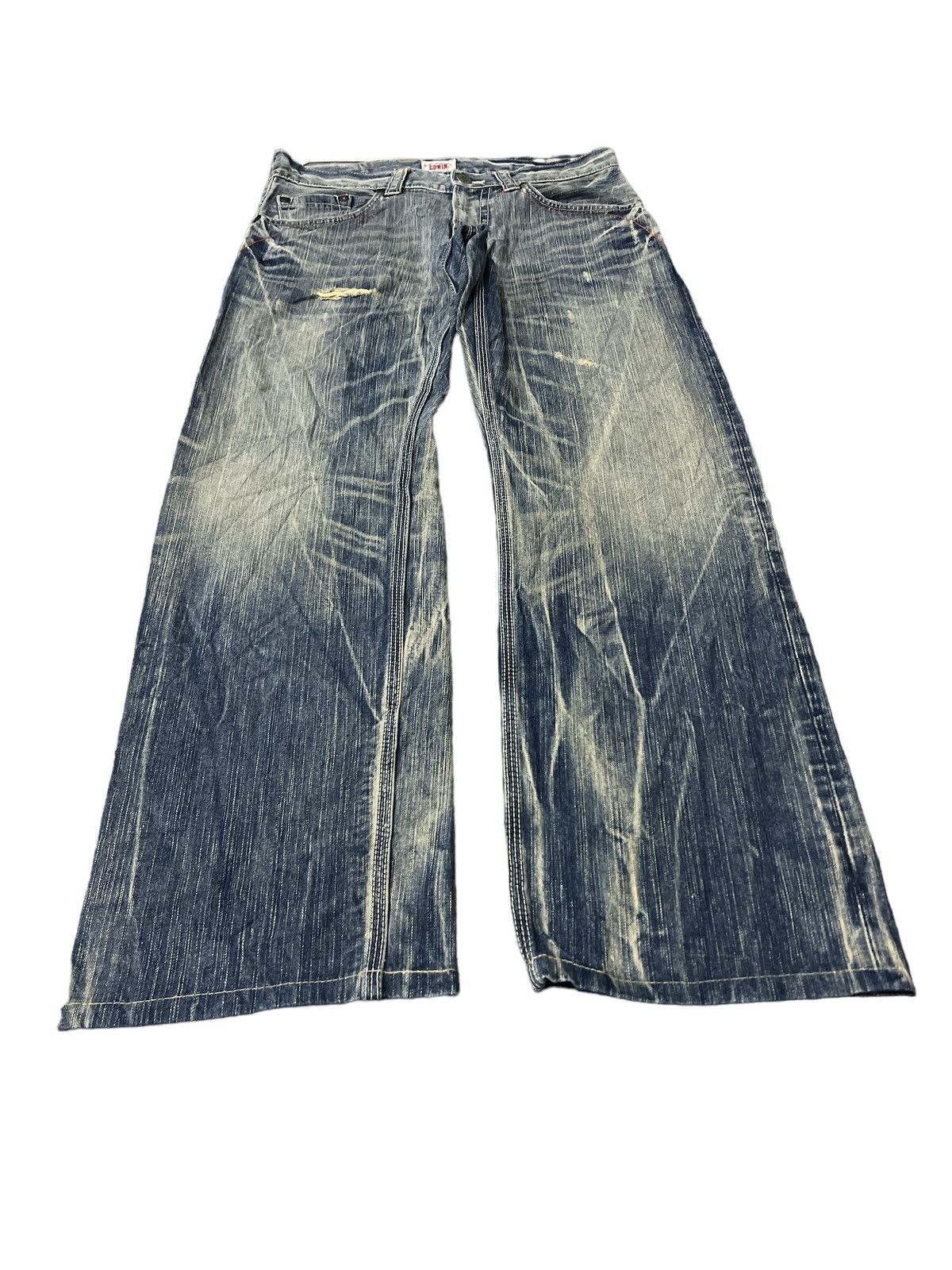 Japanese Brand × Vintage THRASHED EDWIN XV DISTRESSED DENIM PANT Size US 32 / EU 48 - 5 Thumbnail
