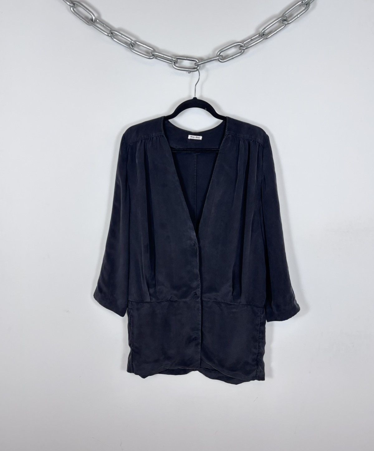 Miu Miu Miu Miu Women’s Grey/Black Silk Snap Cardigan Blouse Dress Size M / US 6-8 / IT 42-44 - 1 Thumbnail