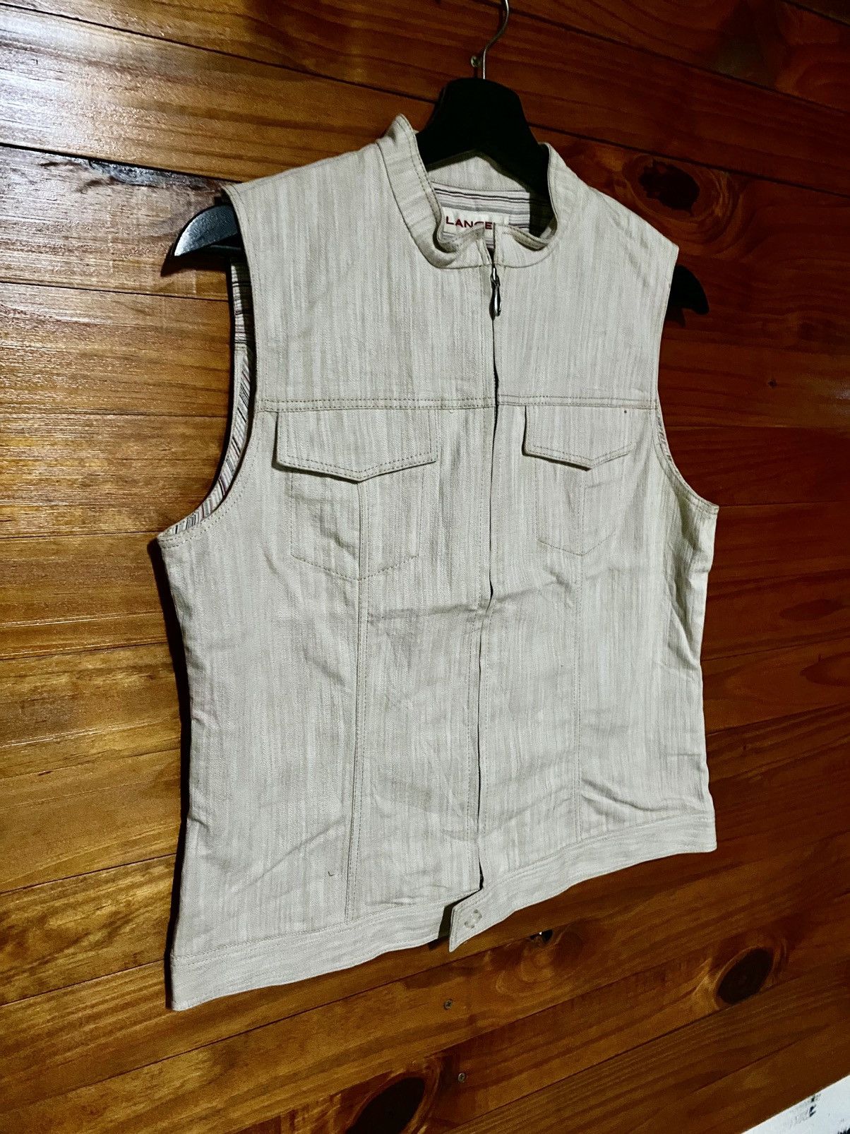 Lancel Vintage Lancel Paris Men’s Sleeveless Zip Vest Beige Cotton Size S / US 4 / IT 40 - 5 Thumbnail
